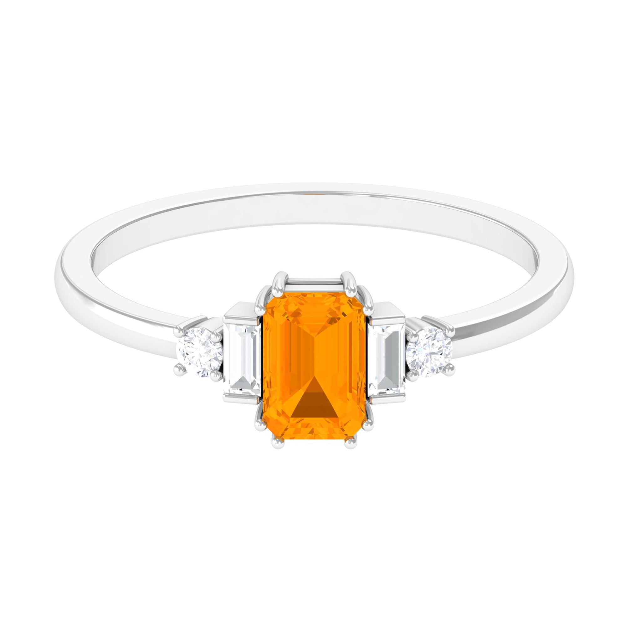 1 CT Emerald Cut Fire Opal Engagement Ring with Diamond AAA - Rosec Jewels