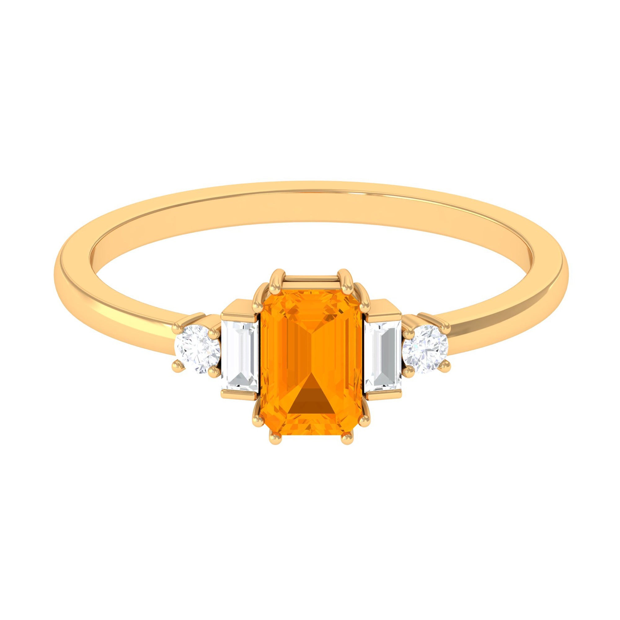 1 CT Emerald Cut Fire Opal Engagement Ring with Diamond AAA - Rosec Jewels