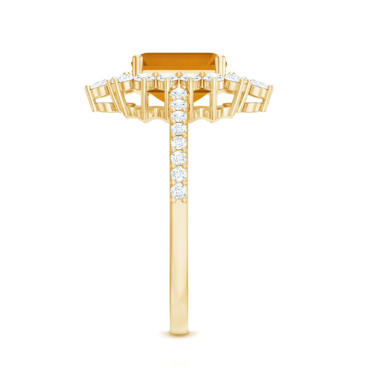 Vintage Looking Citrine Emerald Cut Engagement Ring with Halo AAA - Rosec Jewels