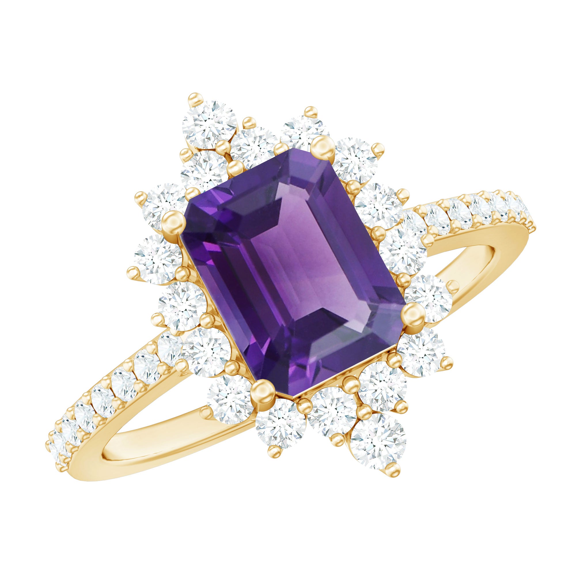 Vintage Style 1.4 Carat Emerald Cut Amethyst Engagement Ring with Diamonds AAA - Rosec Jewels