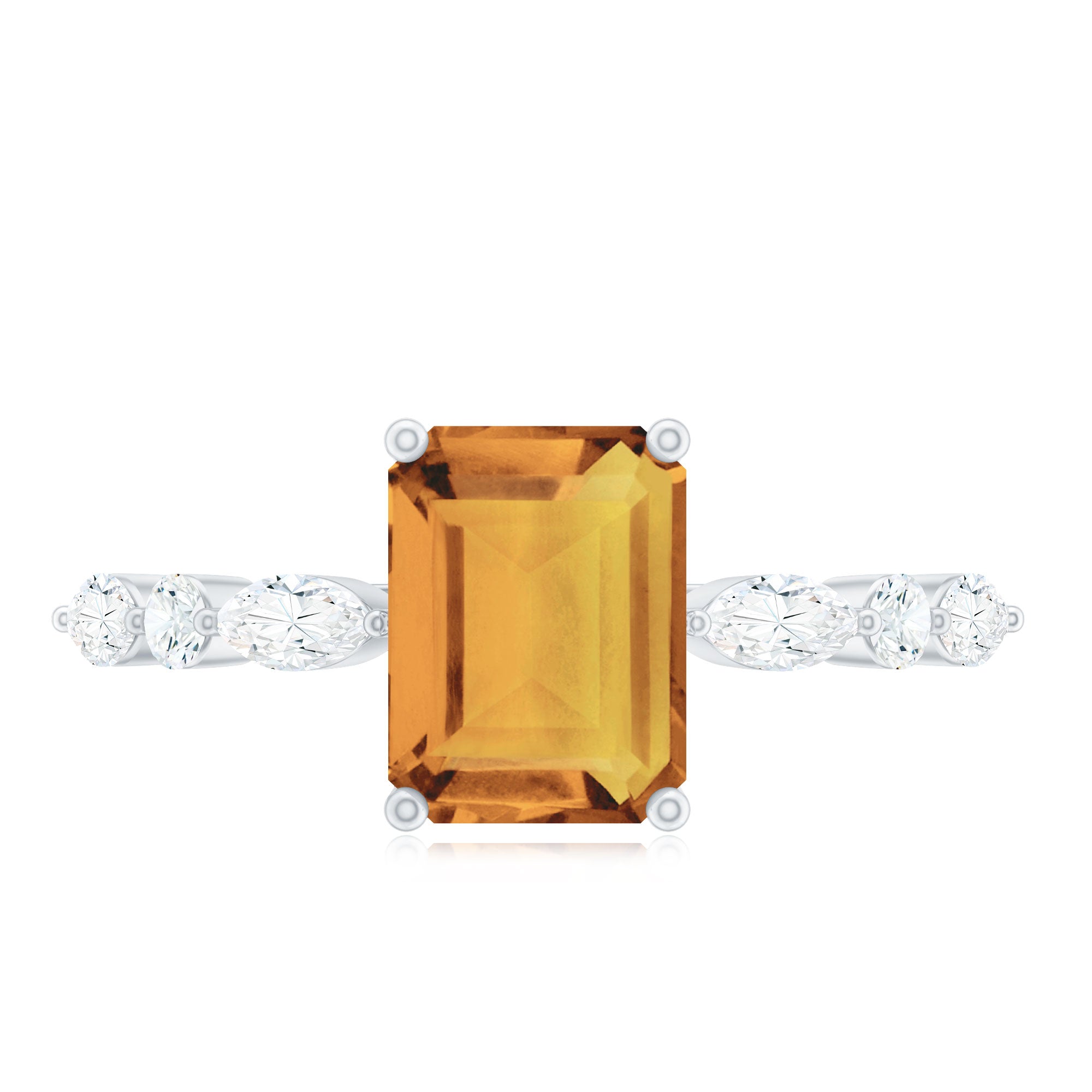 Certified Real Citrine Emerald Cut Engagement Ring with Diamond AAA - Rosec Jewels