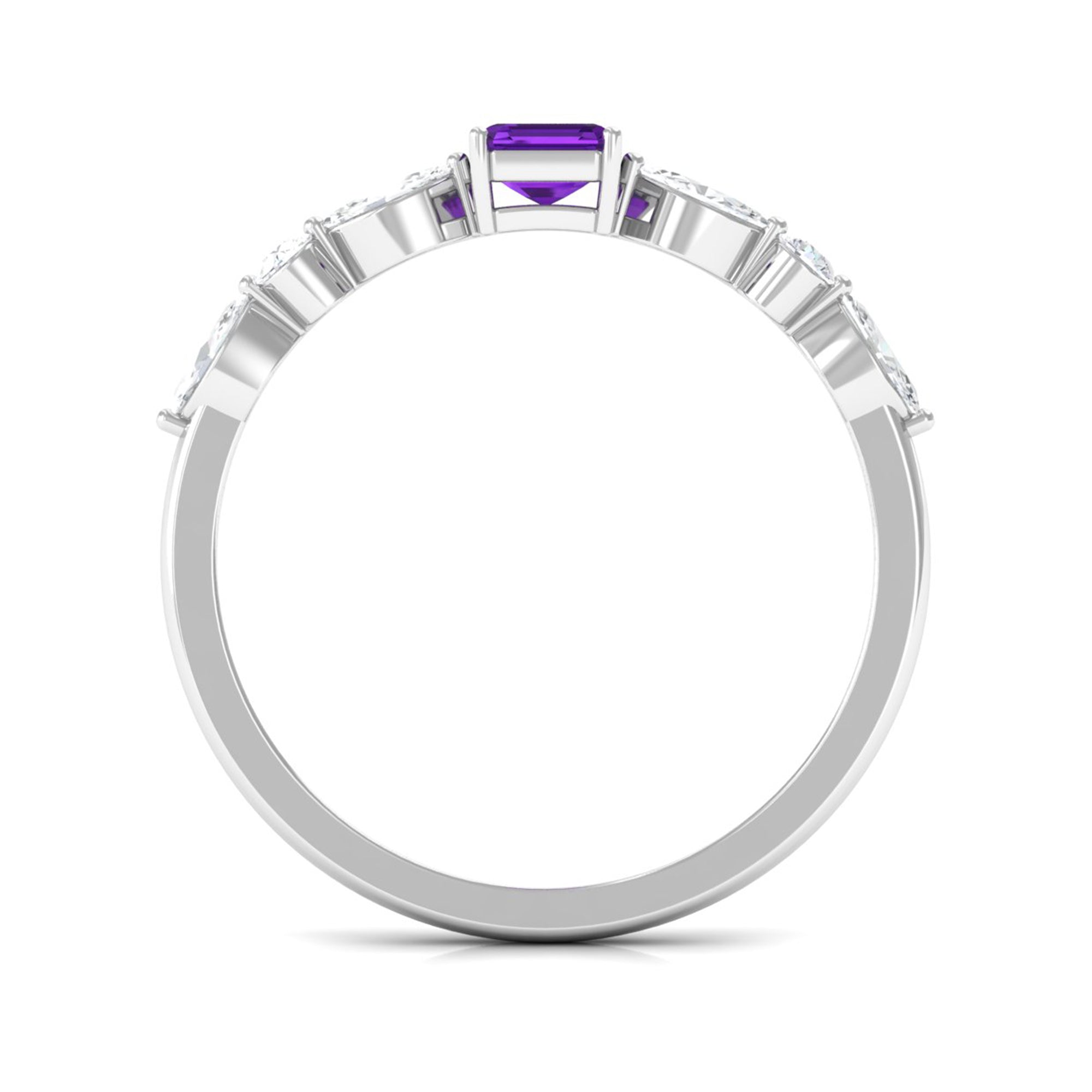 Genuine 1.4 Carat Amethyst Emerald Cut Engagement Ring with Diamond AAA - Rosec Jewels