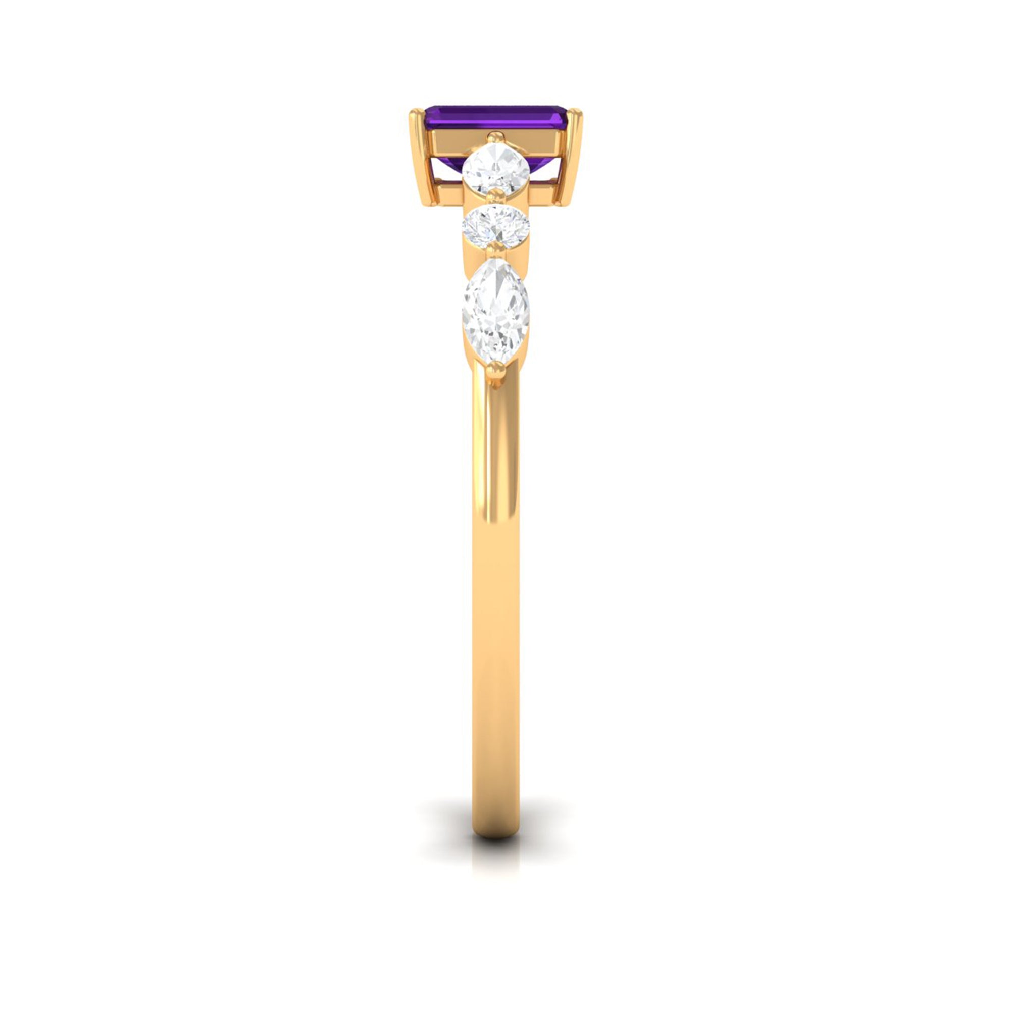 Genuine 1.4 Carat Amethyst Emerald Cut Engagement Ring with Diamond AAA - Rosec Jewels
