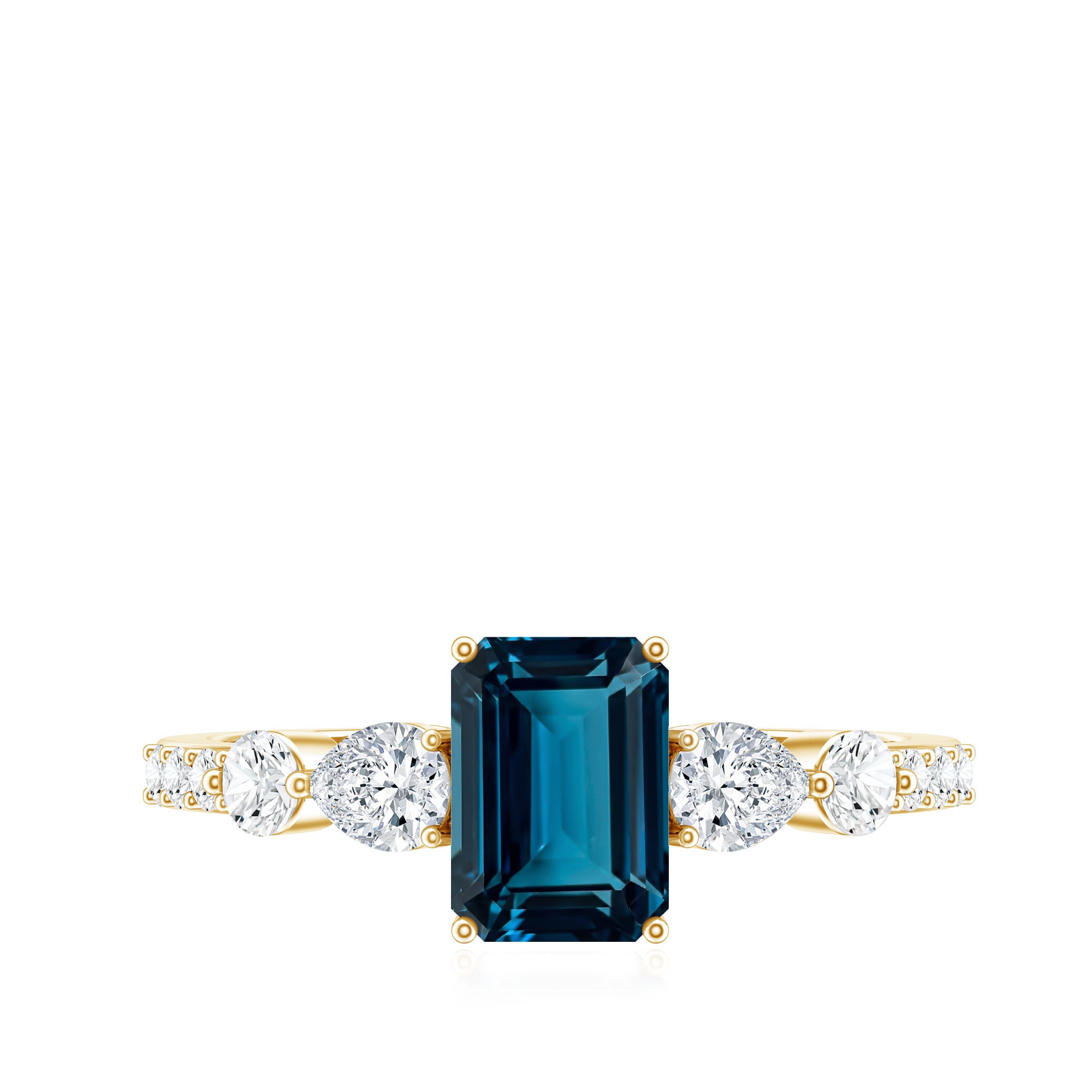 Genuine 2.2 Carat Emerald Cut London Blue Topaz Engagement Ring with Diamond AAA - Rosec Jewels