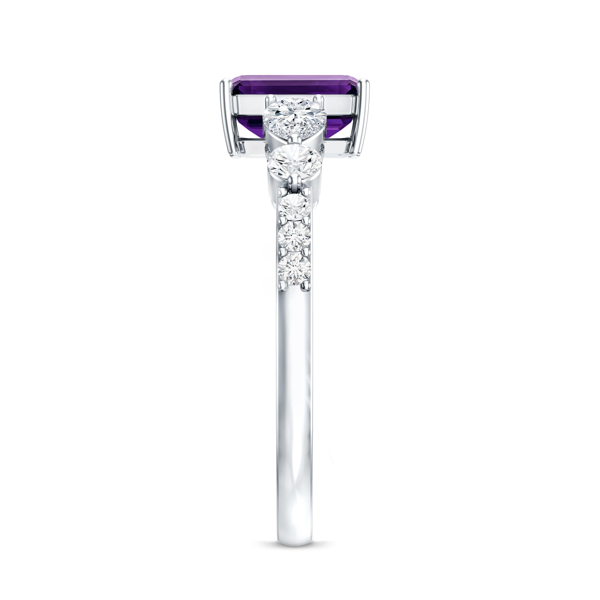 Real 1.4 Carat Emerald Cut Amethyst Engagement Ring with Moissanite AAA - Rosec Jewels