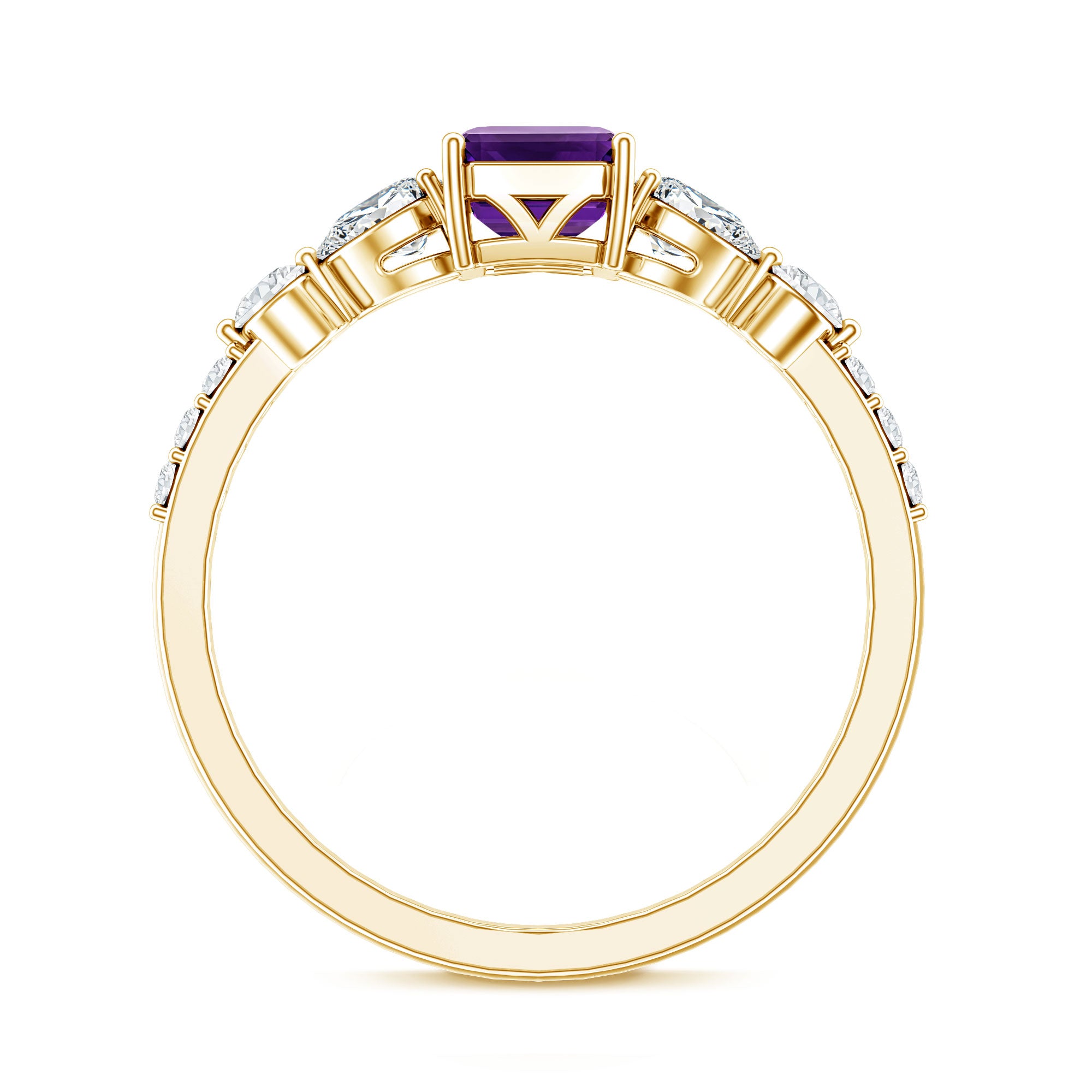 Real 1.4 Carat Emerald Cut Amethyst Engagement Ring with Moissanite AAA - Rosec Jewels