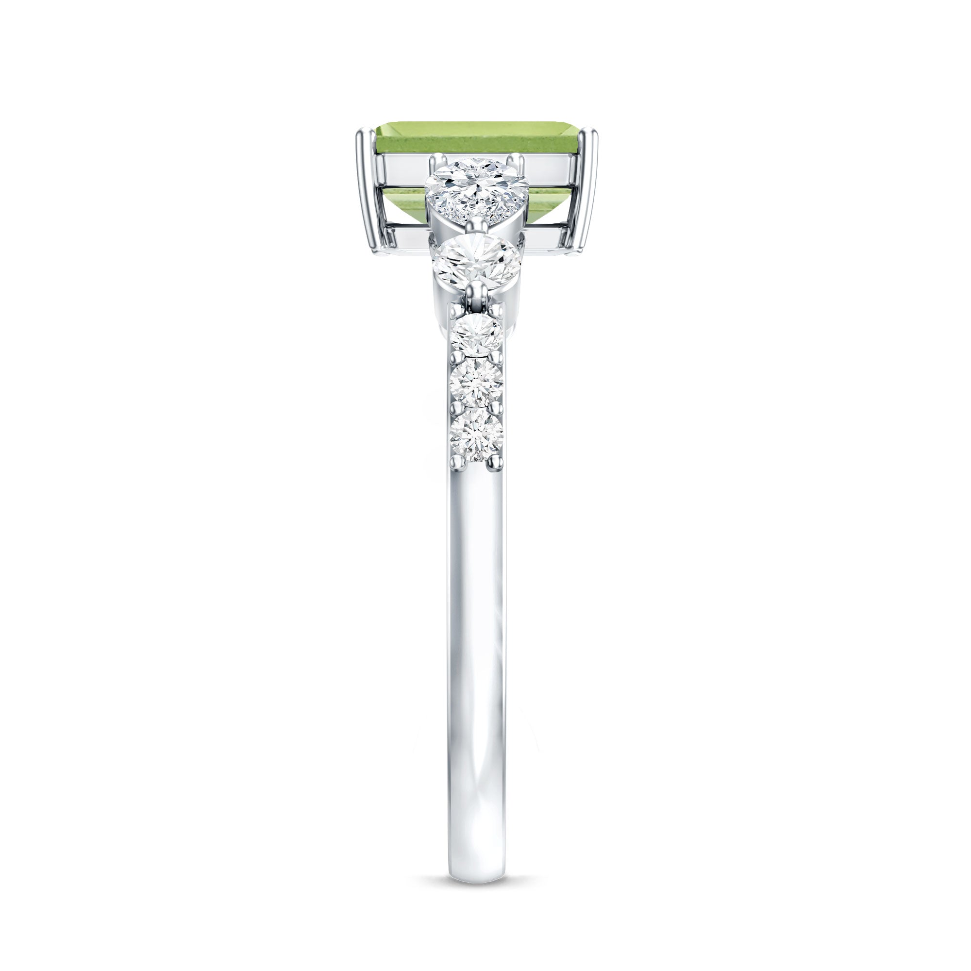 Natural 1.8 Carat Peridot Emerald Cut Engagement Ring with Side Stones AAA - Rosec Jewels