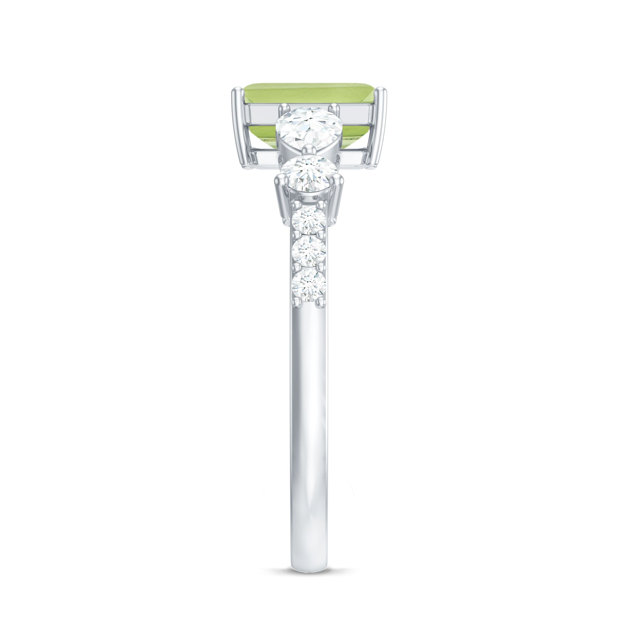 Natural 1.8 Carat Peridot Emerald Cut Engagement Ring with Side Stones AAA - Rosec Jewels