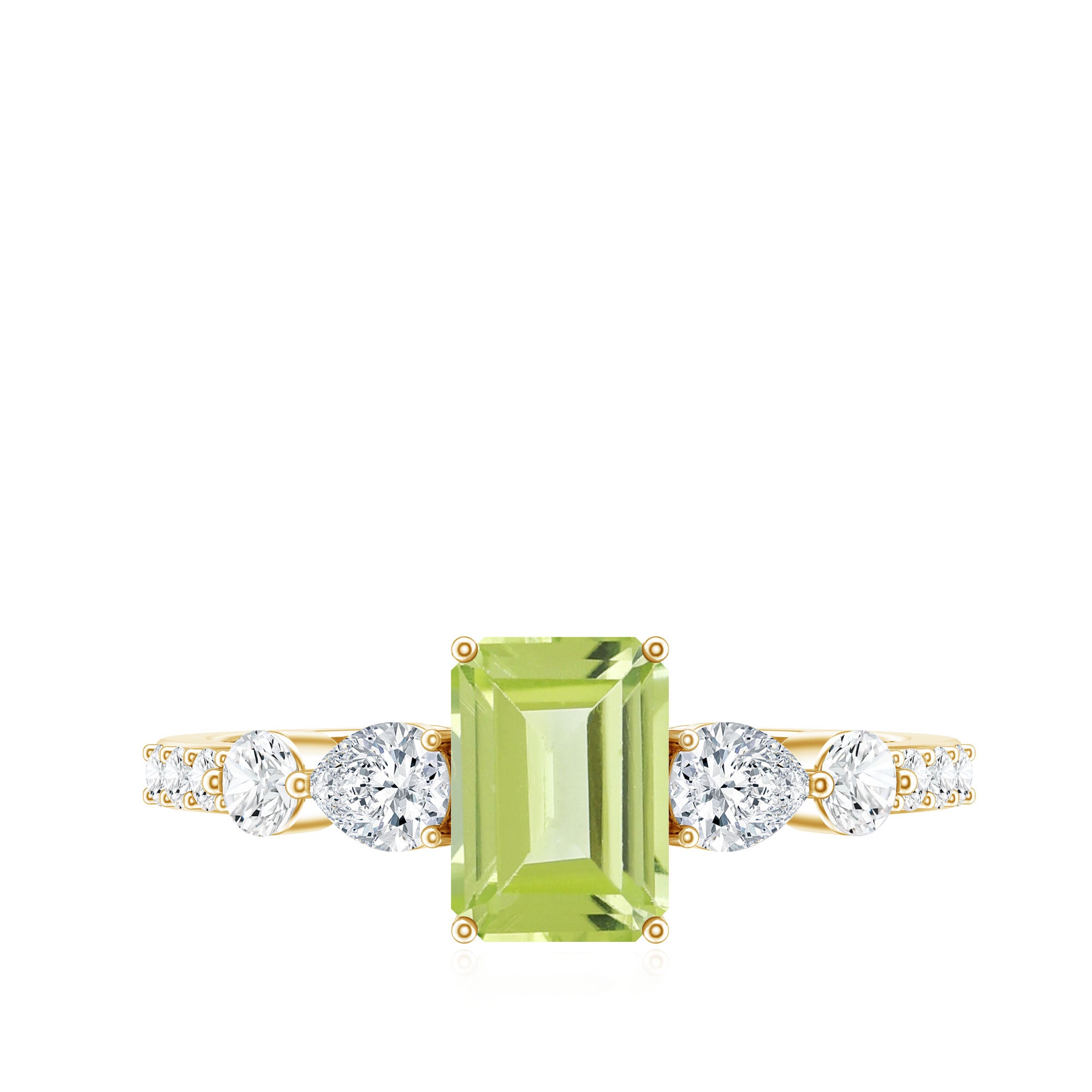 Natural 1.8 Carat Peridot Emerald Cut Engagement Ring with Side Stones AAA - Rosec Jewels