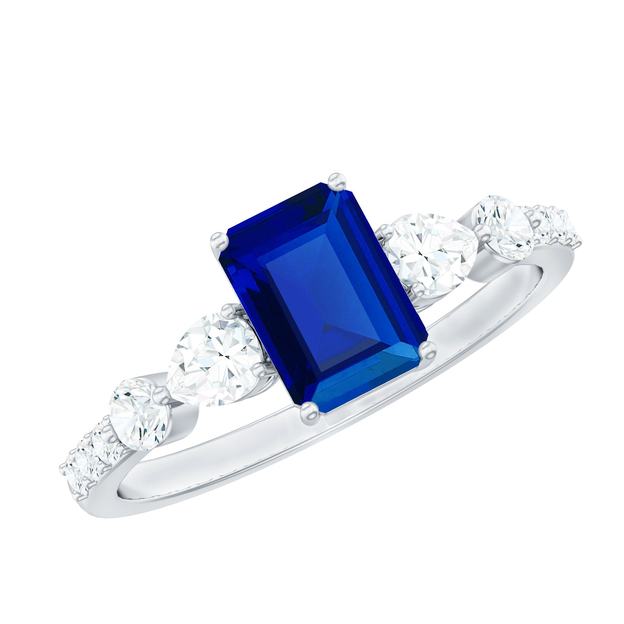 Created Blue Sapphire Classic Solitaire Engagement Ring with Diamond