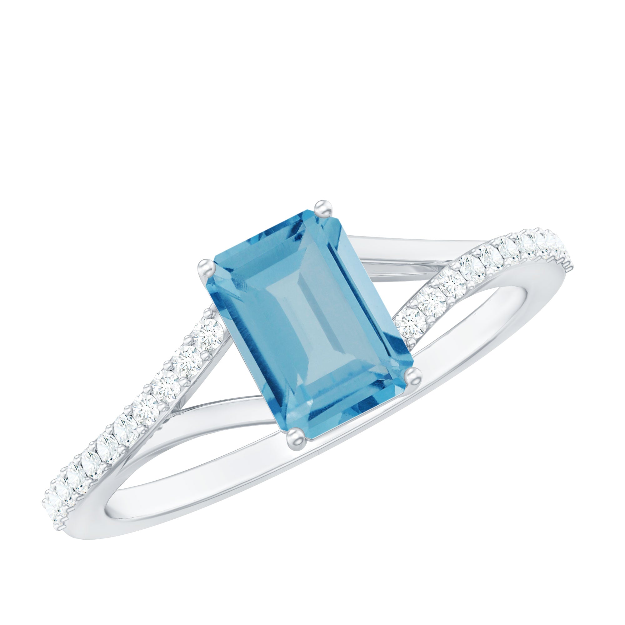 Real Swiss Blue Topaz Solitaire Ring with Diamond Accent