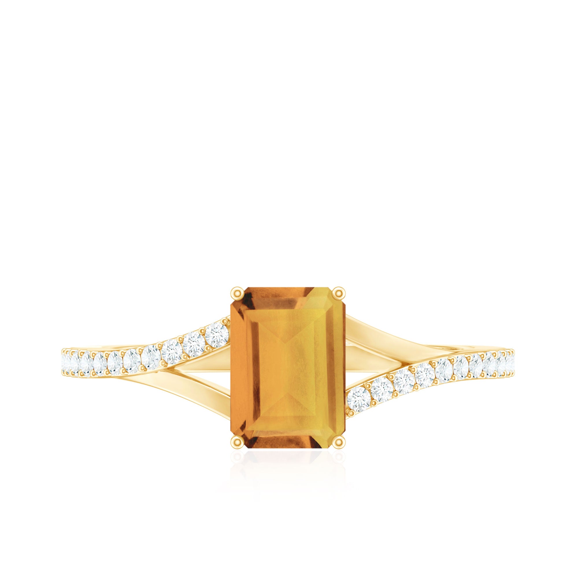Real Citrine Emerald Cut Engagement Ring with Diamond Split Shank AAA - Rosec Jewels