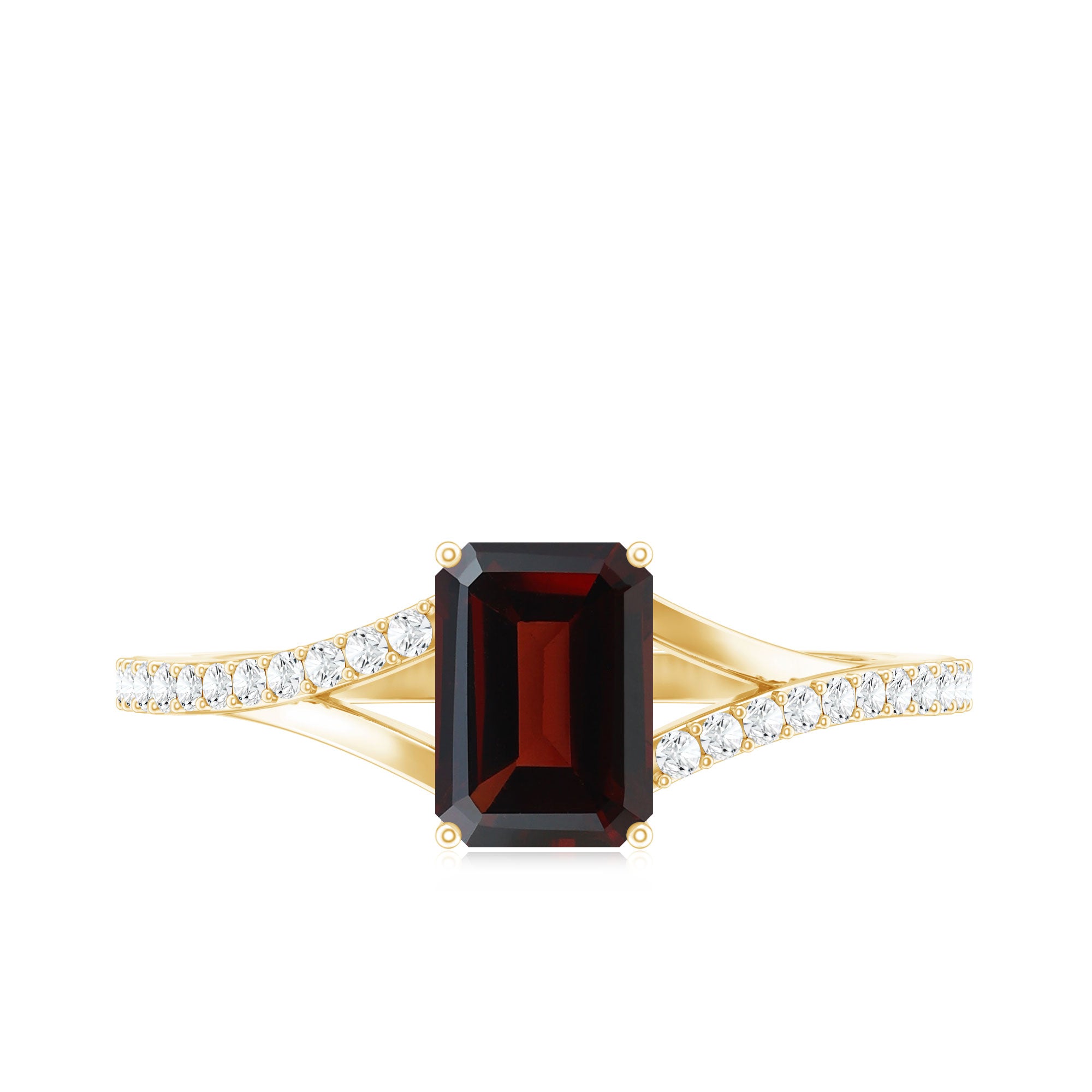 Certified Natural Garnet Emerald Cut Engagement Ring with Diamond Split Shank AAA - Rosec Jewels
