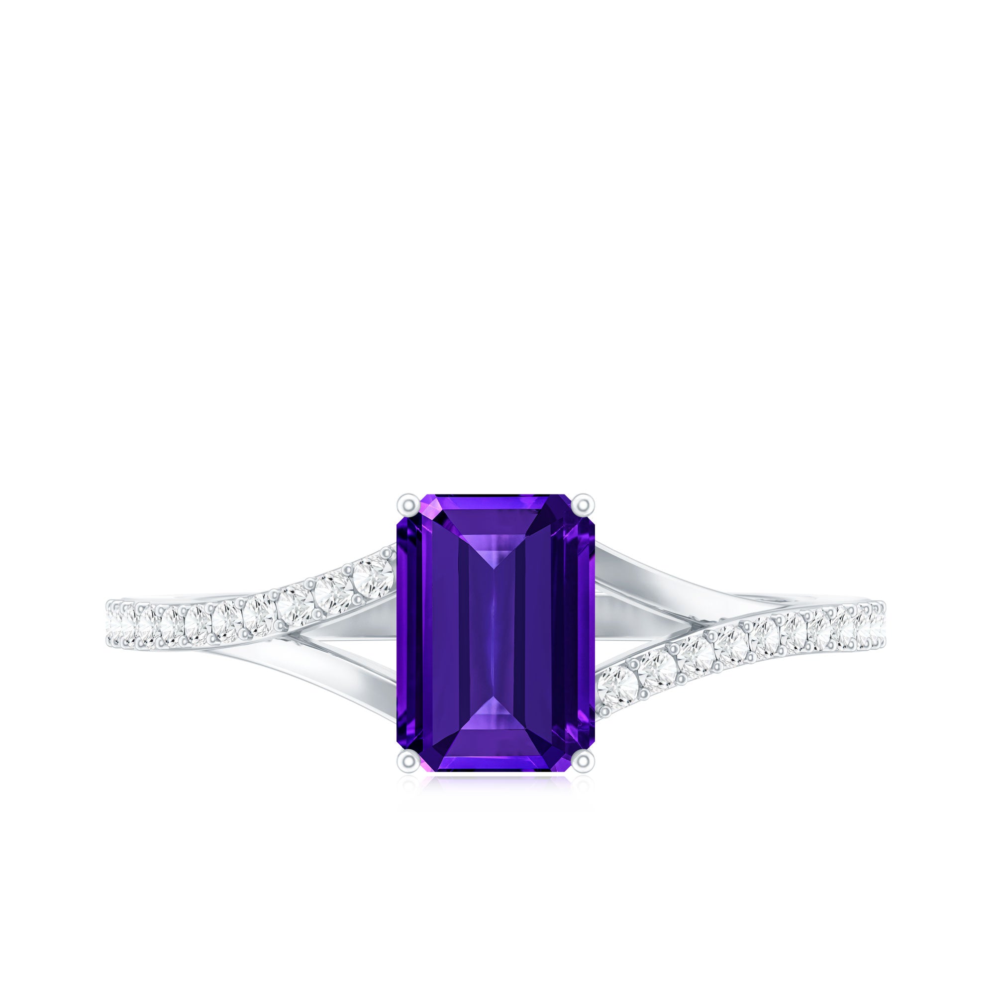 1.4 Carat Amethyst Emerald Cut Engagement Ring with Diamond Split Shank AAA - Rosec Jewels