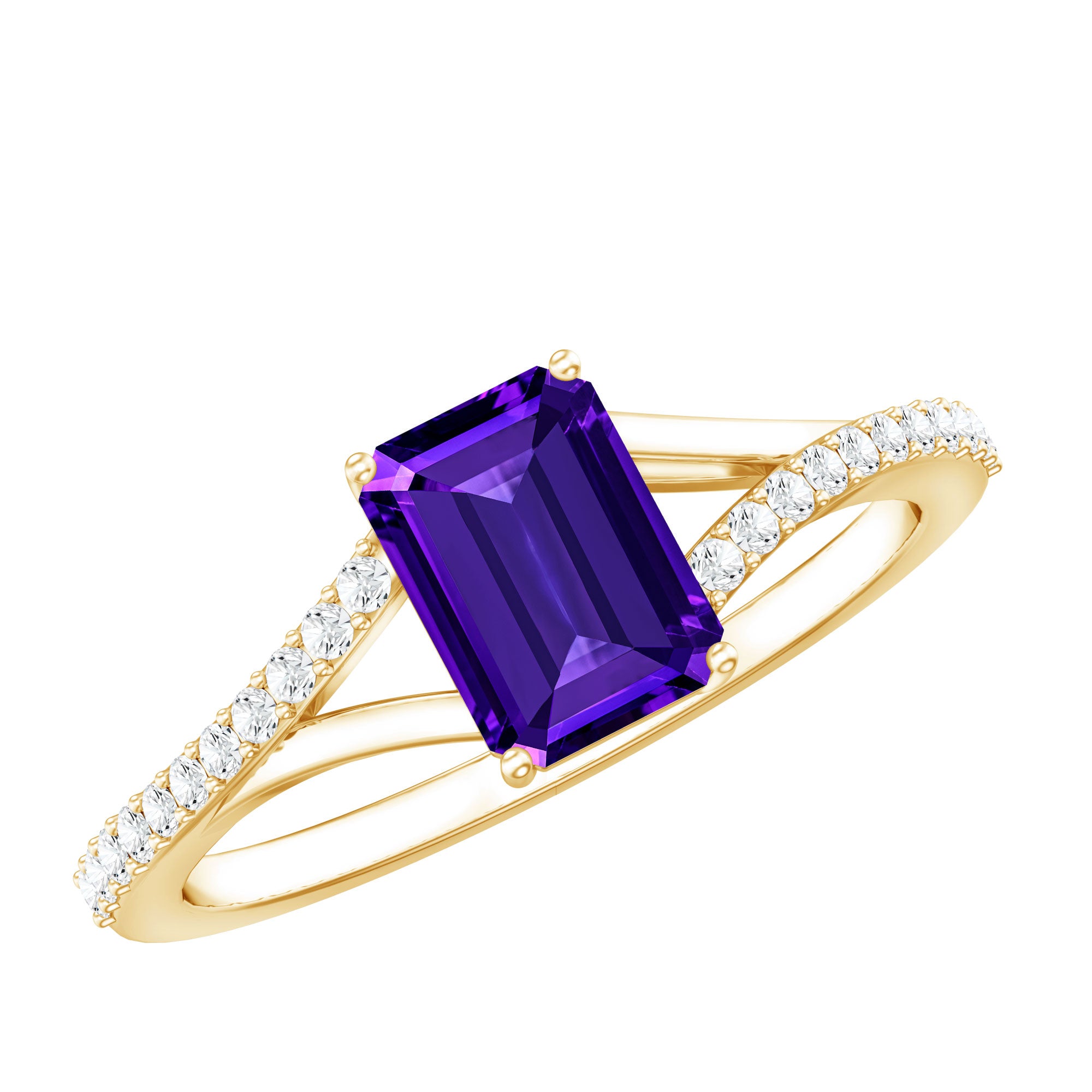 1.4 Carat Amethyst Emerald Cut Engagement Ring with Diamond Split Shank AAA - Rosec Jewels