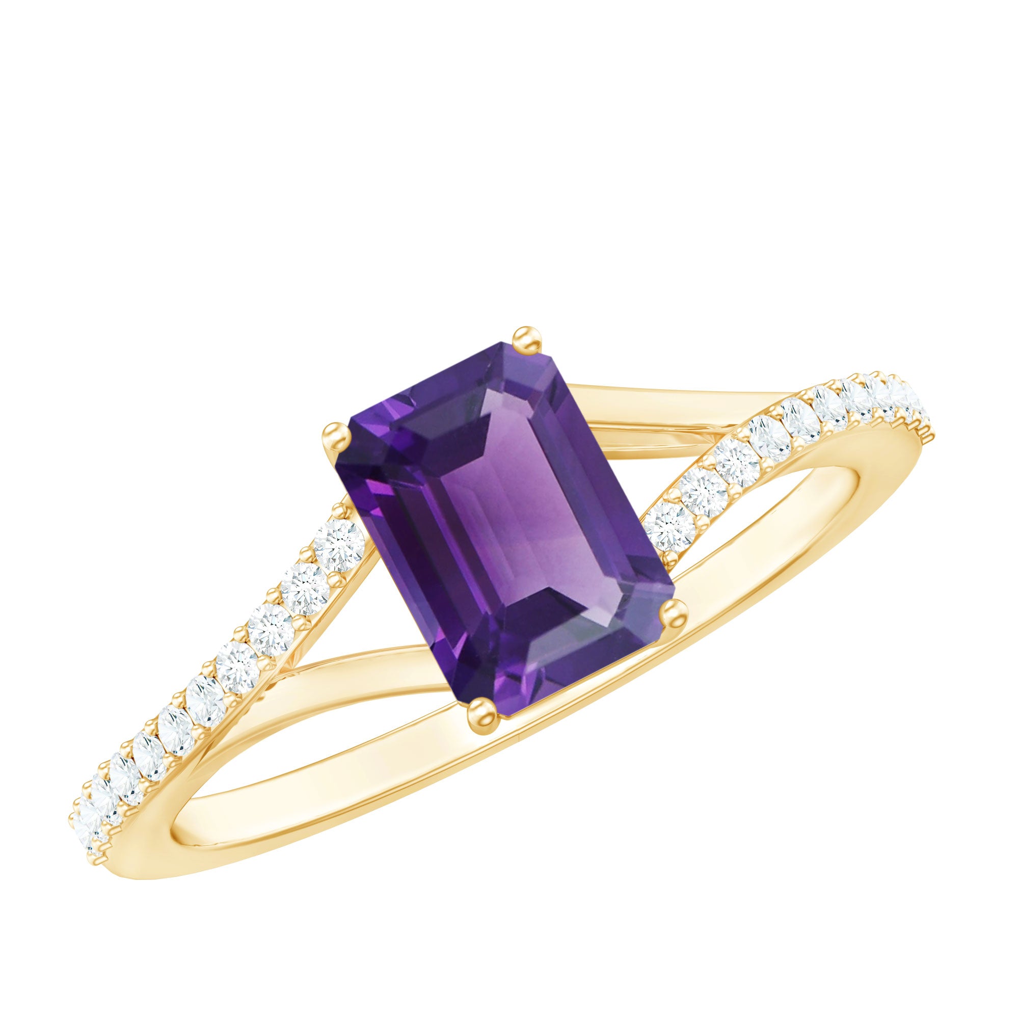 1.4 Carat Amethyst Emerald Cut Engagement Ring with Diamond Split Shank AAA - Rosec Jewels
