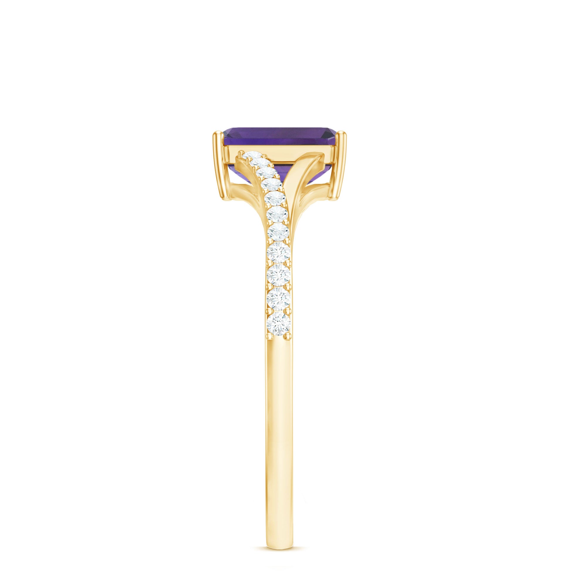 1.4 Carat Amethyst Emerald Cut Engagement Ring with Diamond Split Shank AAA - Rosec Jewels