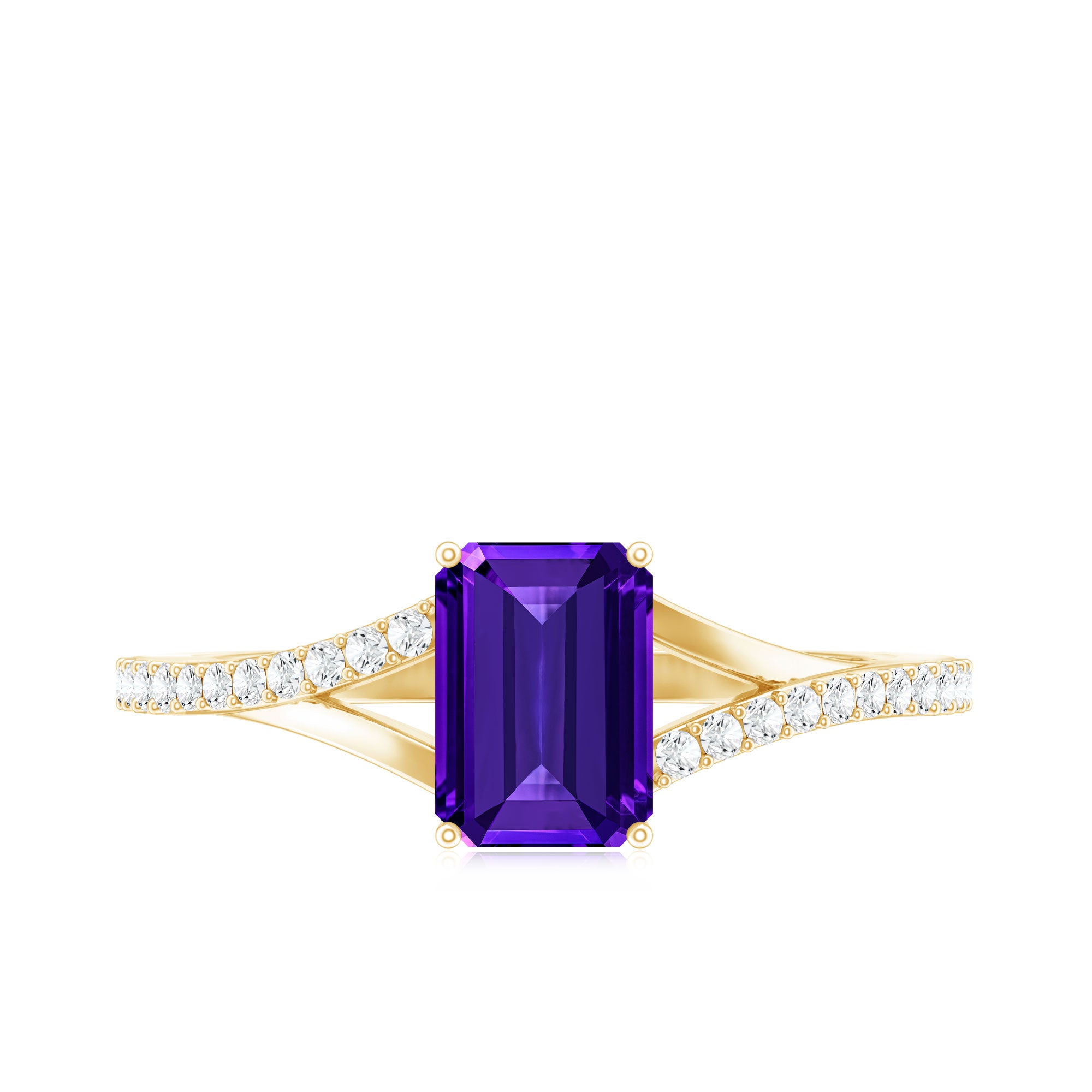 1.4 Carat Amethyst Emerald Cut Engagement Ring with Diamond Split Shank AAA - Rosec Jewels