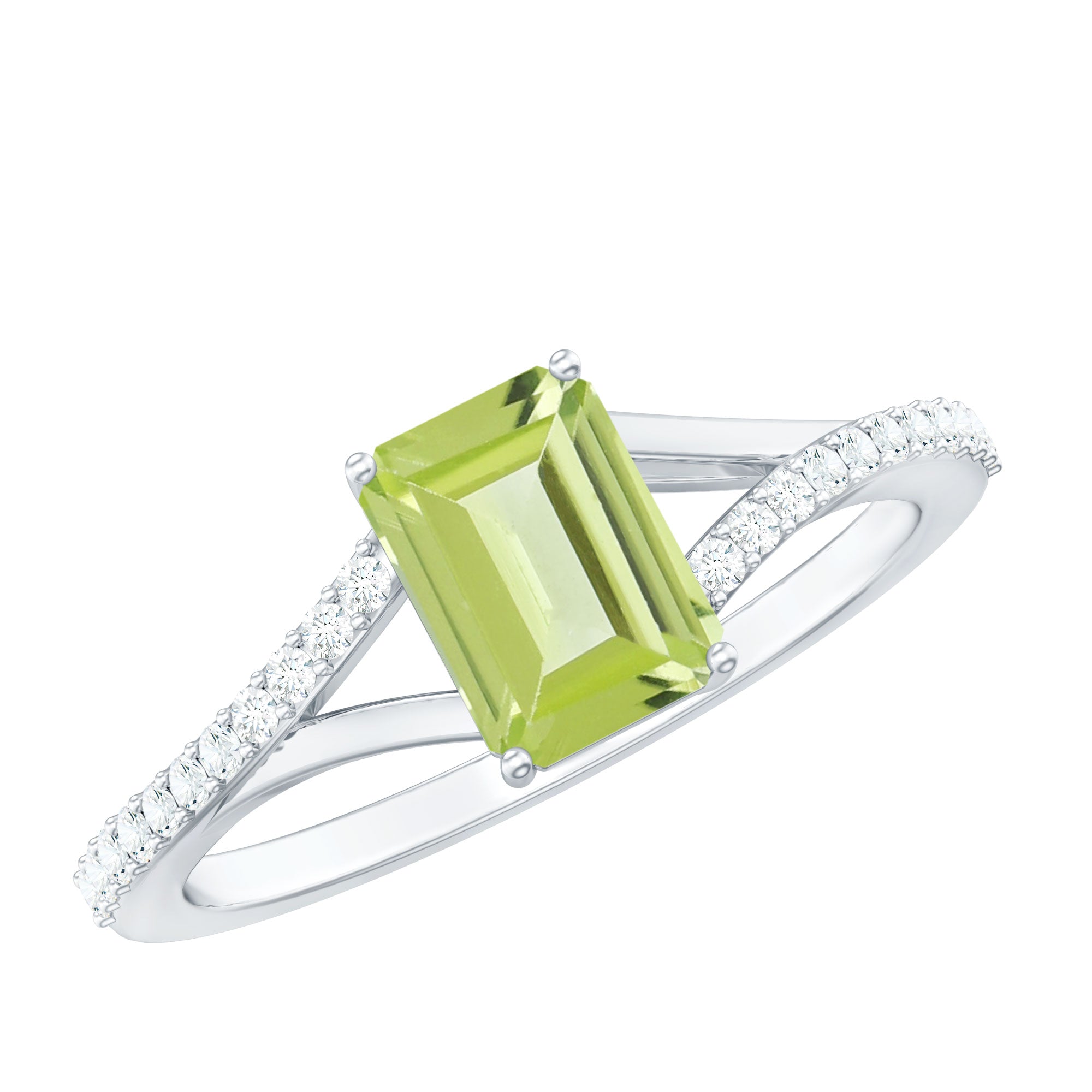 1.50 CT Split Shank Peridot Solitaire Ring with Diamond Accent