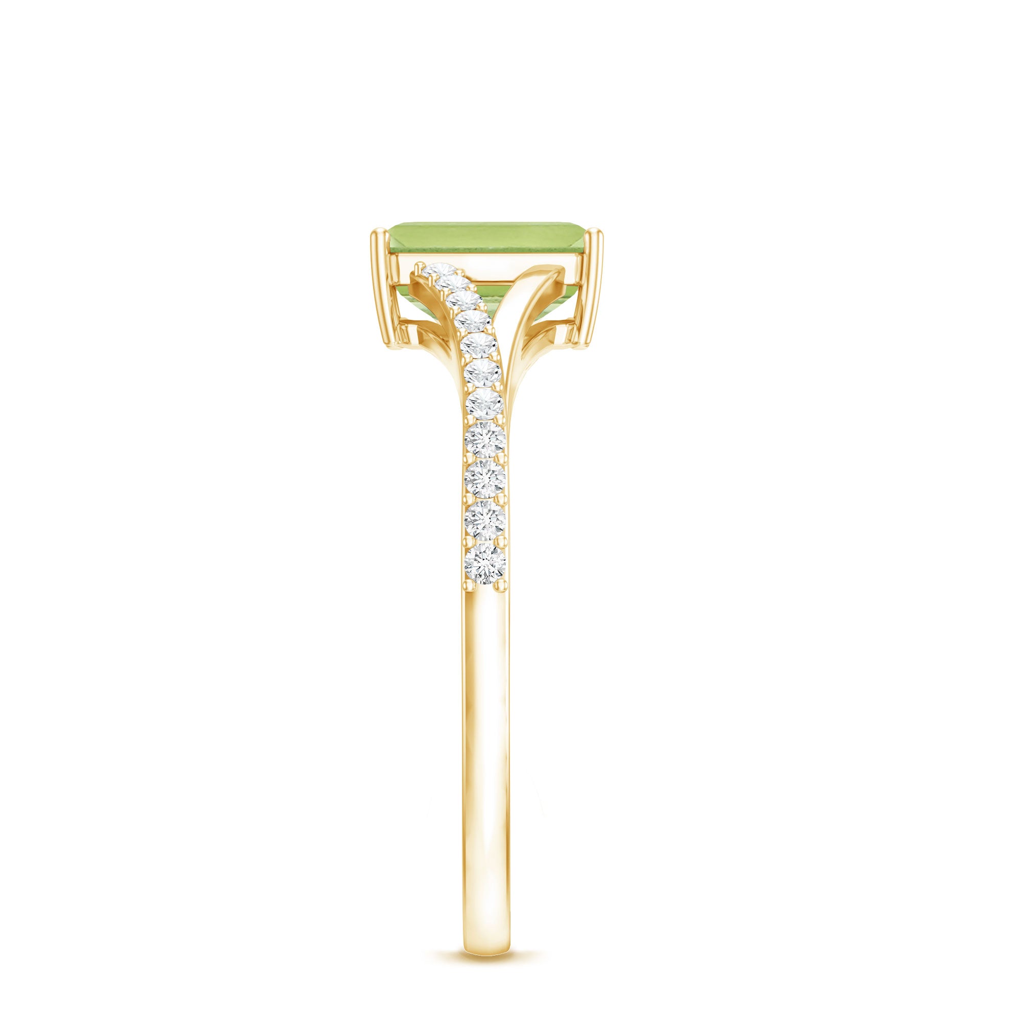 1.8 Carat Peridot Emerald Cut Engagement Ring with Diamond Split Shank AAA - Rosec Jewels