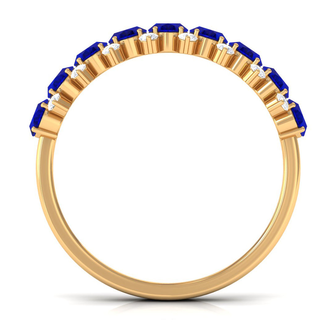 Natural Oval Blue Sapphire Half Eternity Band with Diamond AAA - Rosec Jewels