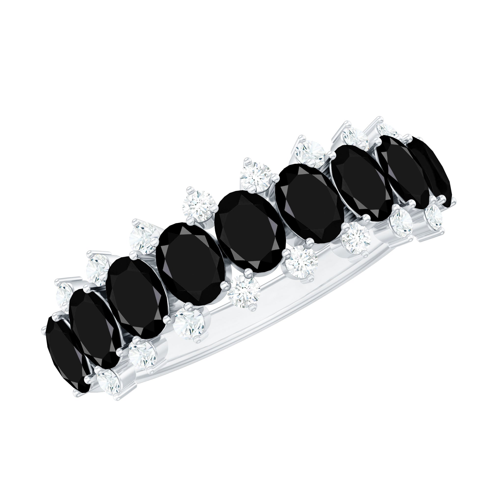 Oval Cut Black Onyx and Diamond Half Eternity Wedding Band
