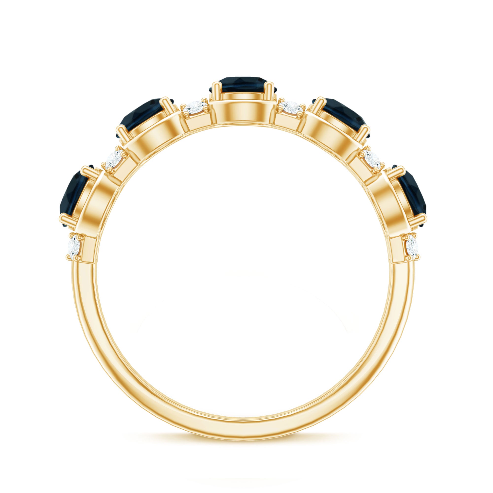 Round London Blue Topaz and Diamond Half Eternity Band AAA - Rosec Jewels