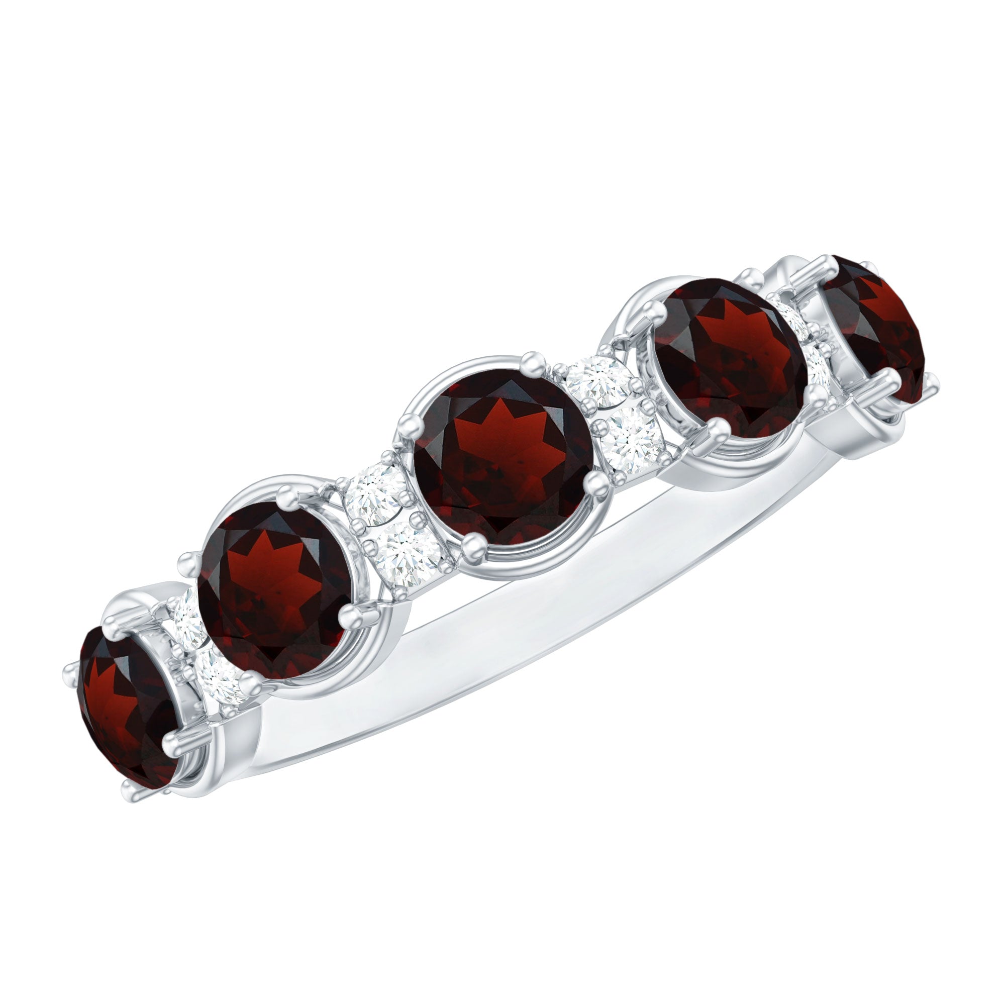 Certified Real Garnet Half Eternity Wedding Band with Diamond AAA - Rosec Jewels