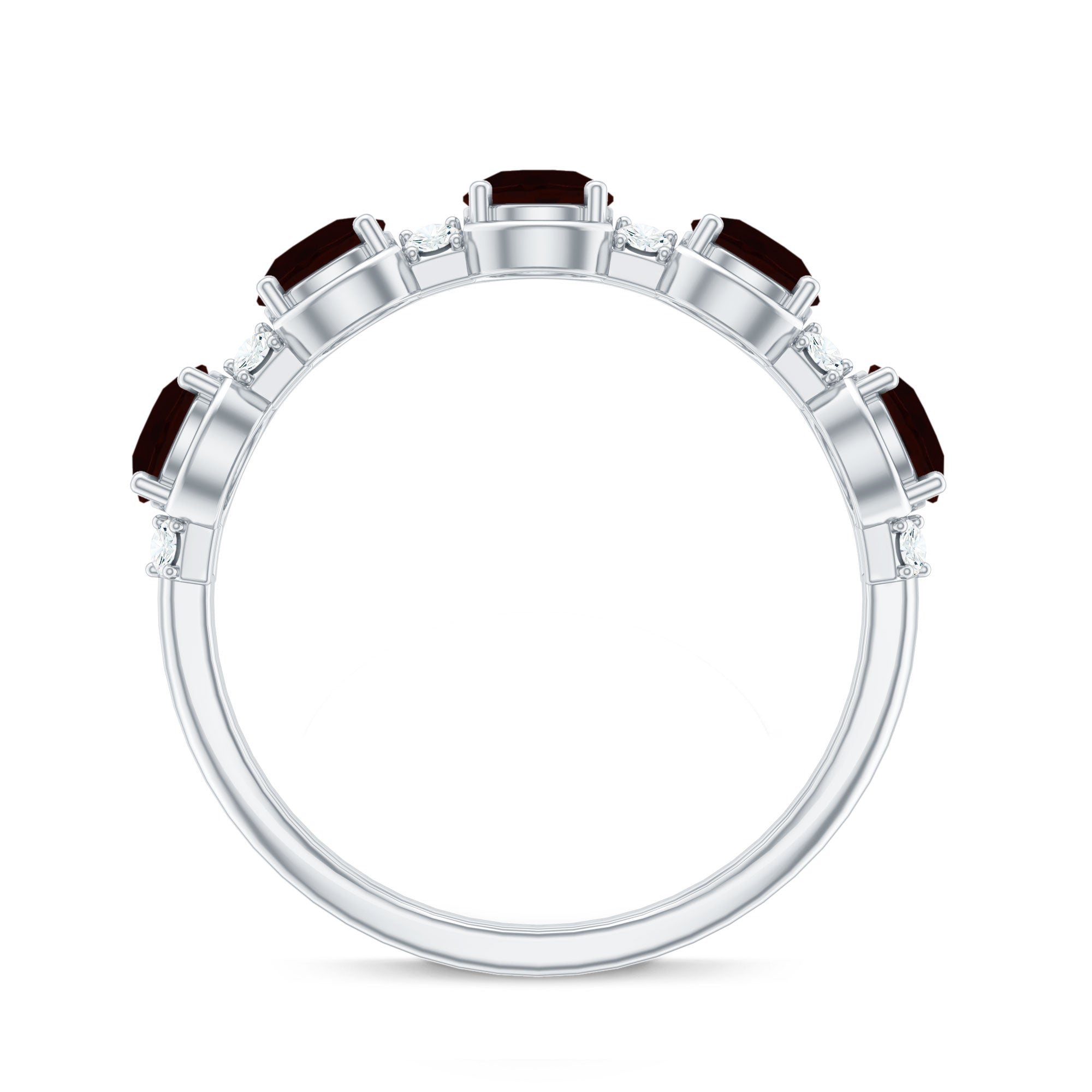 Certified Real Garnet Half Eternity Wedding Band with Diamond AAA - Rosec Jewels