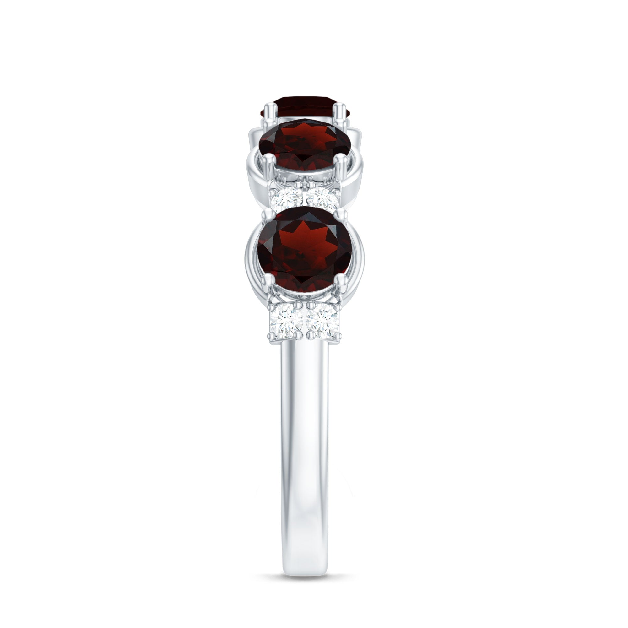 Certified Real Garnet Half Eternity Wedding Band with Diamond AAA - Rosec Jewels