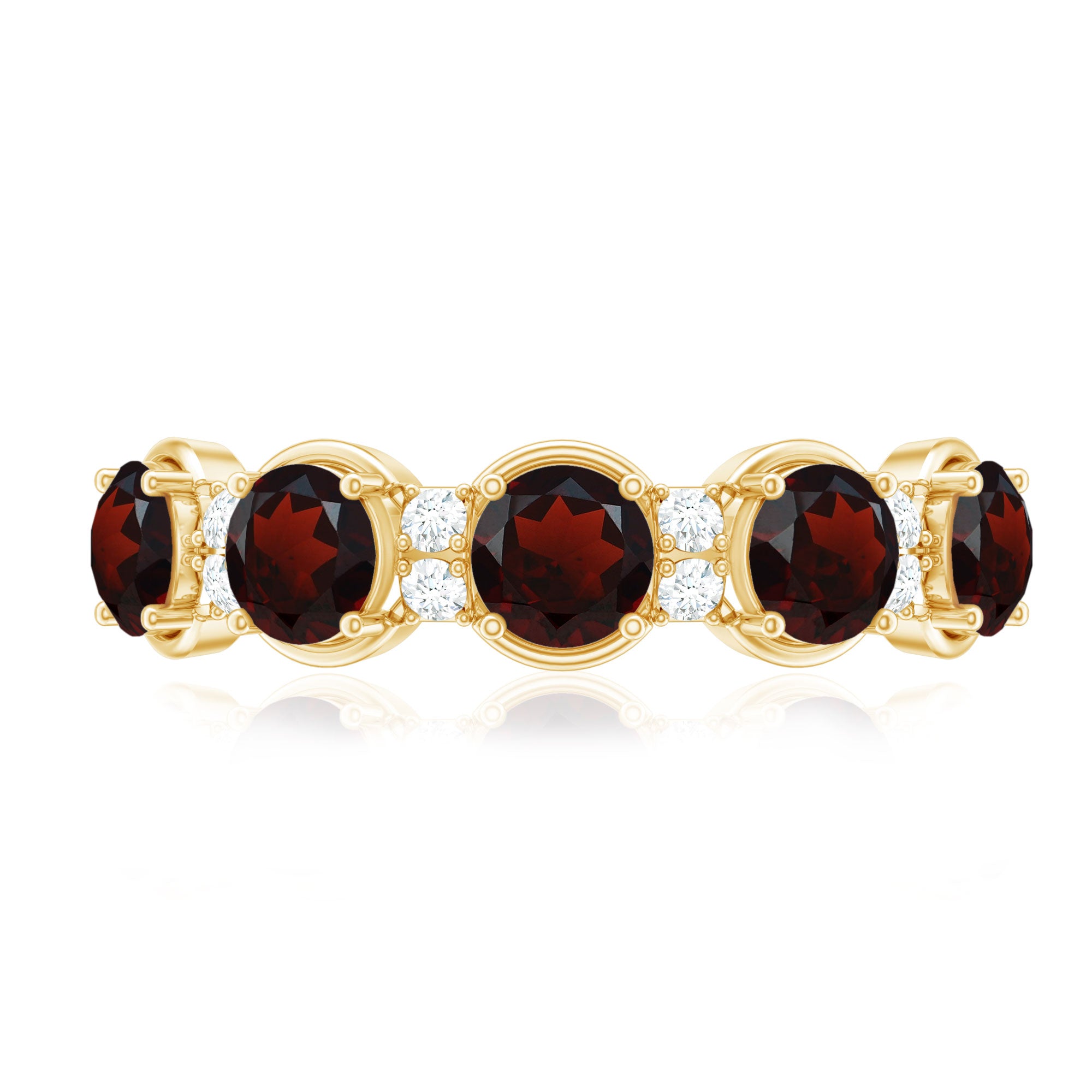 Certified Real Garnet Half Eternity Wedding Band with Diamond AAA - Rosec Jewels