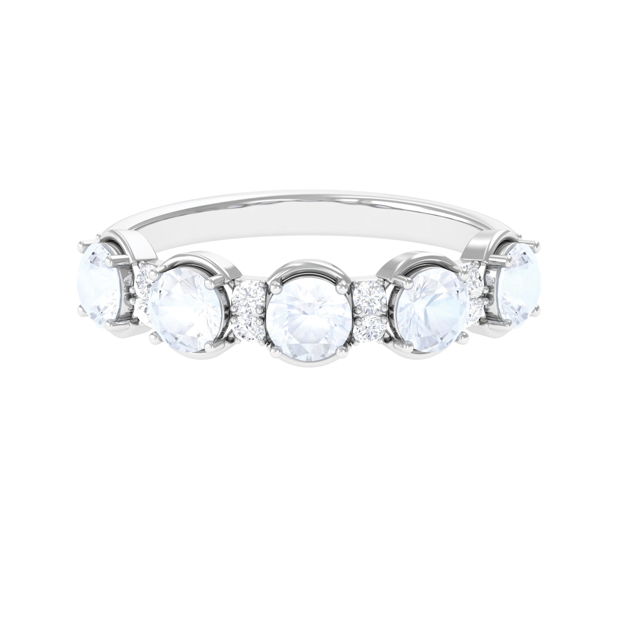 2 CT Genuine Moonstone and Diamond Half Eternity Ring