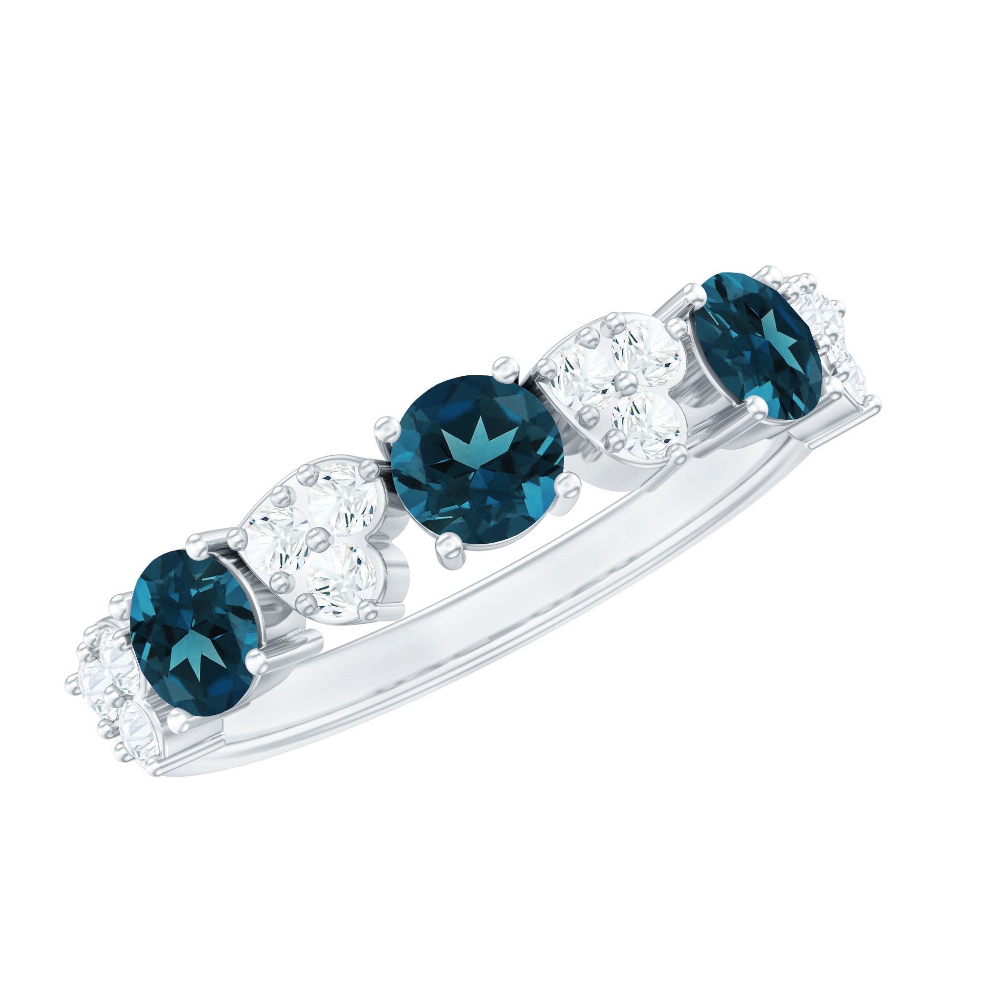 Natural London Blue Topaz Semi Eternity Ring with Diamond AAA - Rosec Jewels