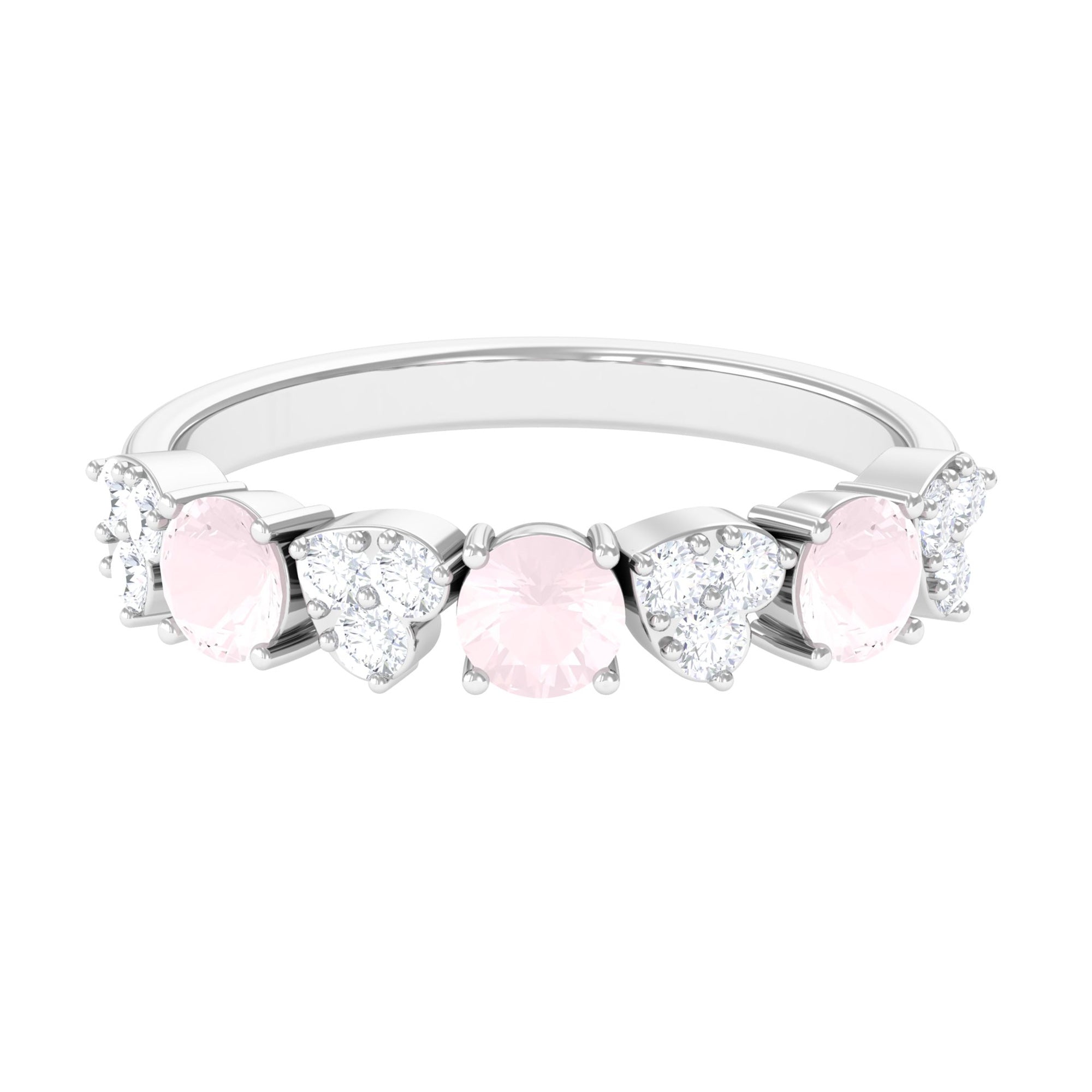 Rose Quartz and Diamond Heart Shape Alternate Half Eternity Ring