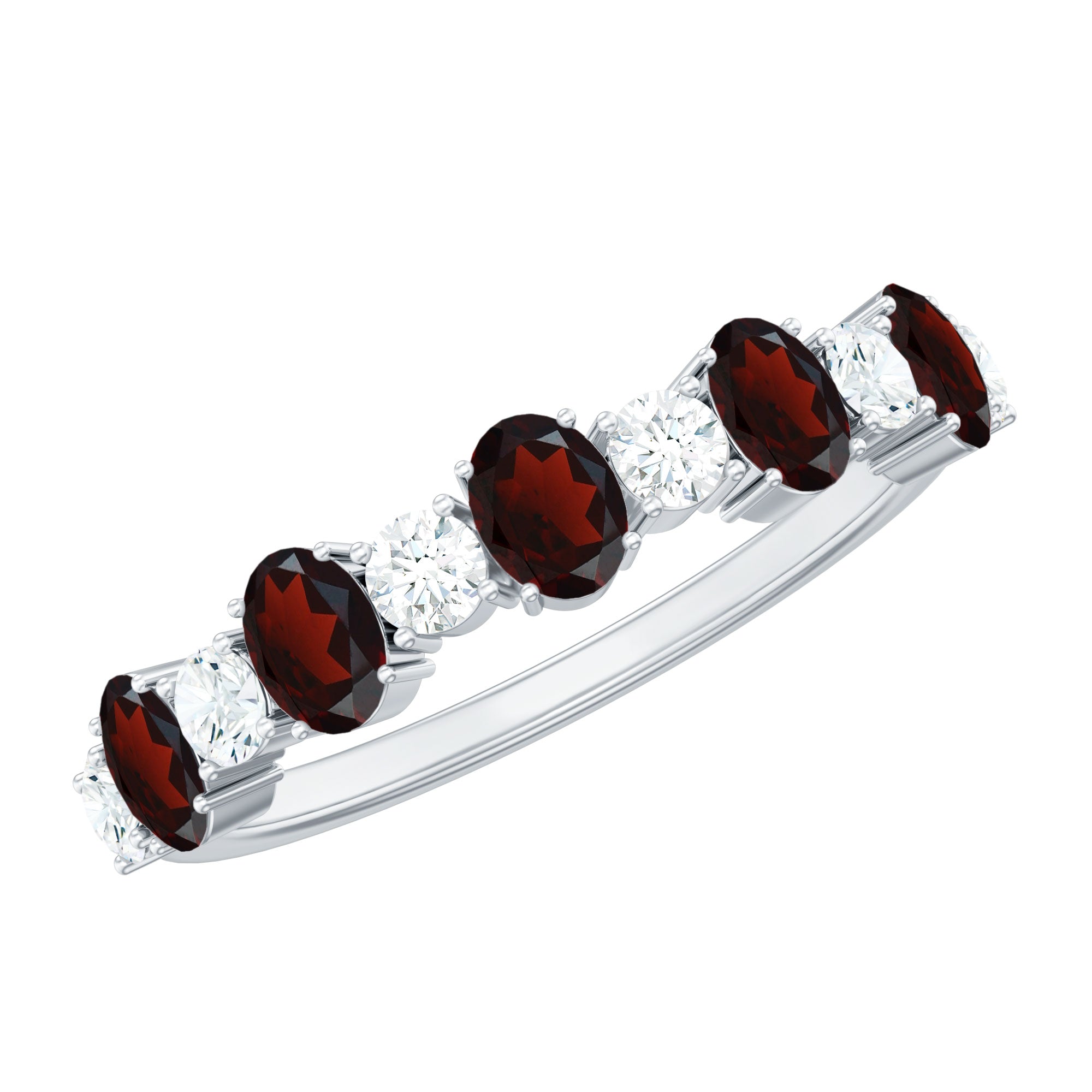 Certified Real Garnet Diamond Half Eternity Ring for Anniversary AAA - Rosec Jewels