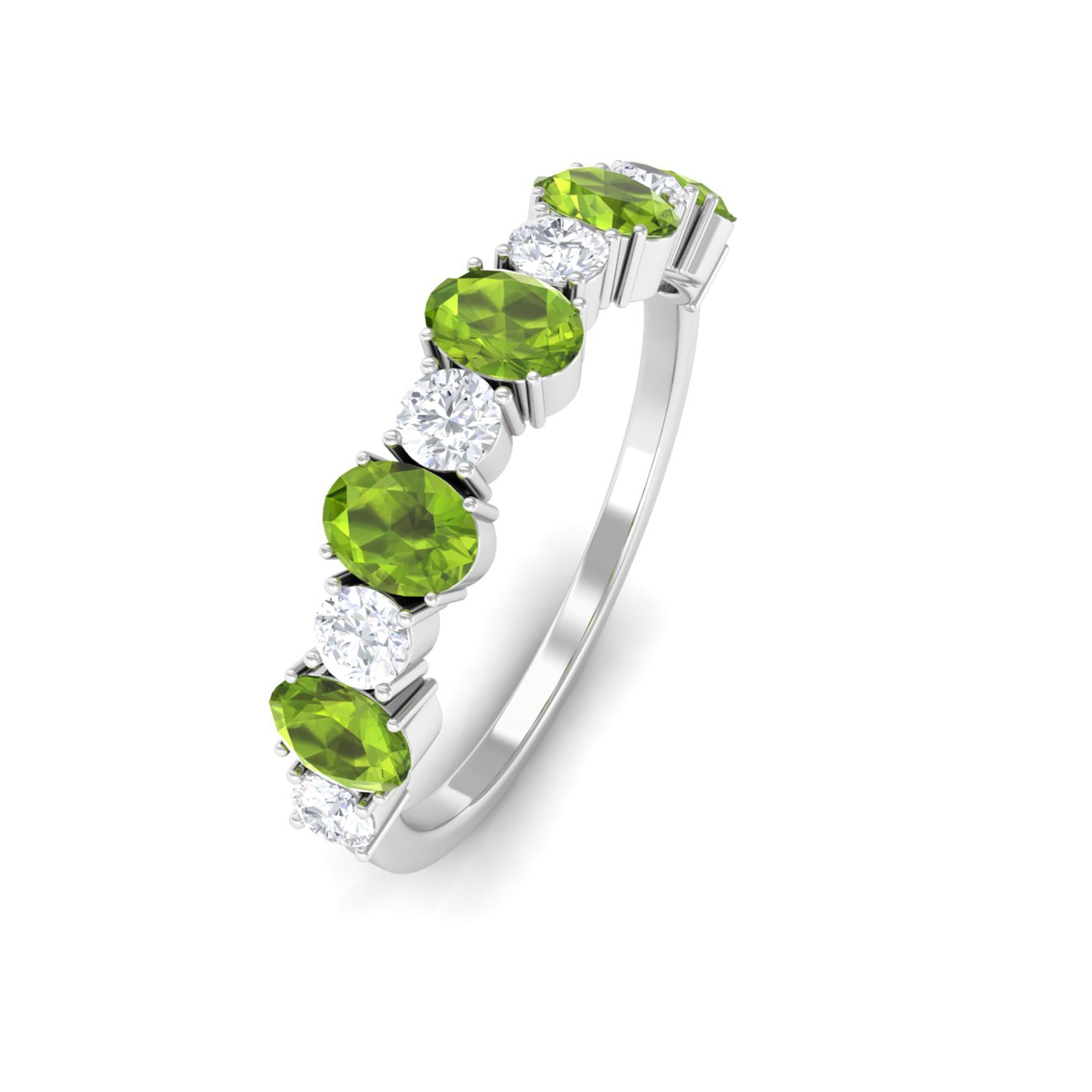 1.50 CT Alternate Peridot and Diamond Half Eternity Ring AAA - Rosec Jewels