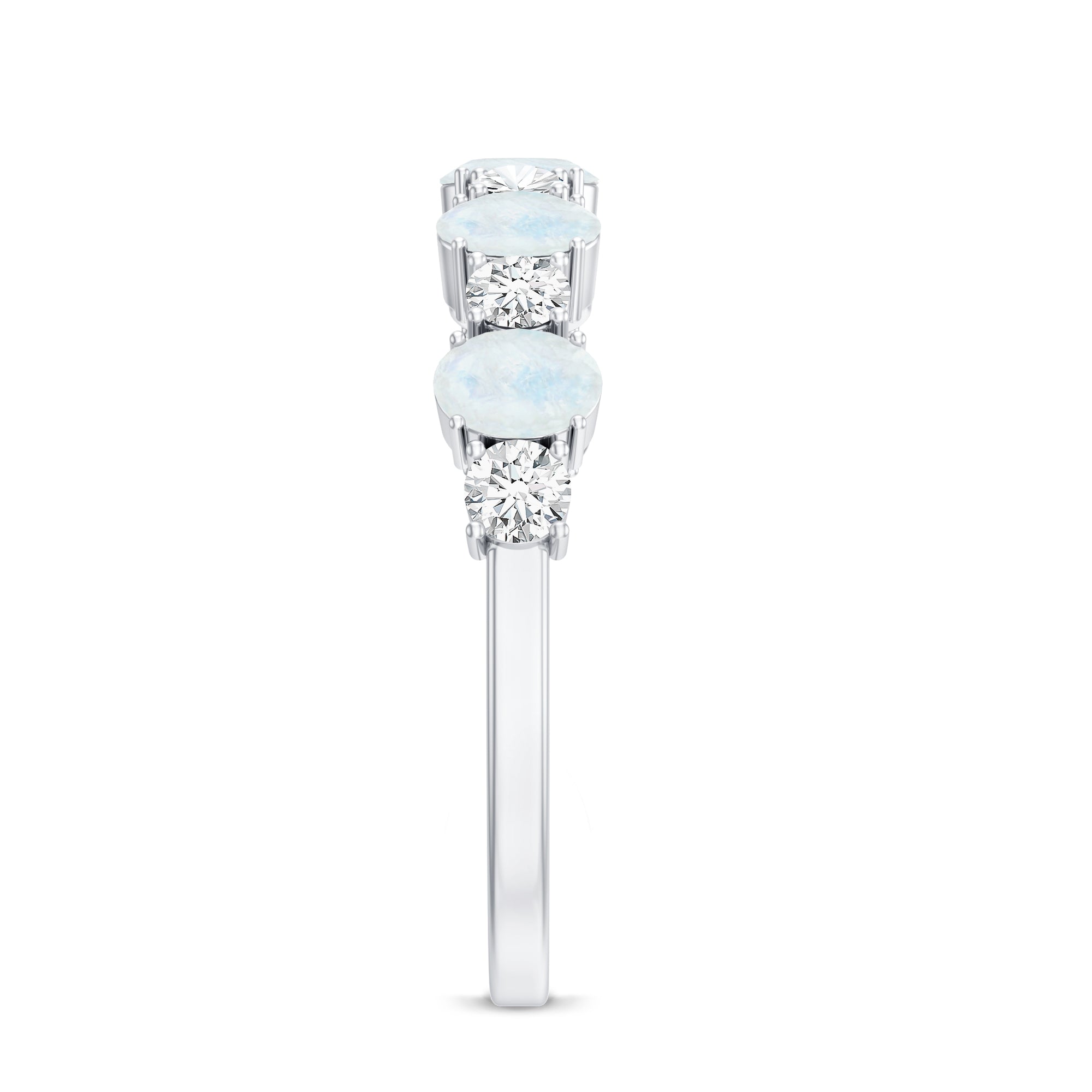 1.5 CT Alternate Moonstone and Diamond Semi Eternity Ring AAA - Rosec Jewels
