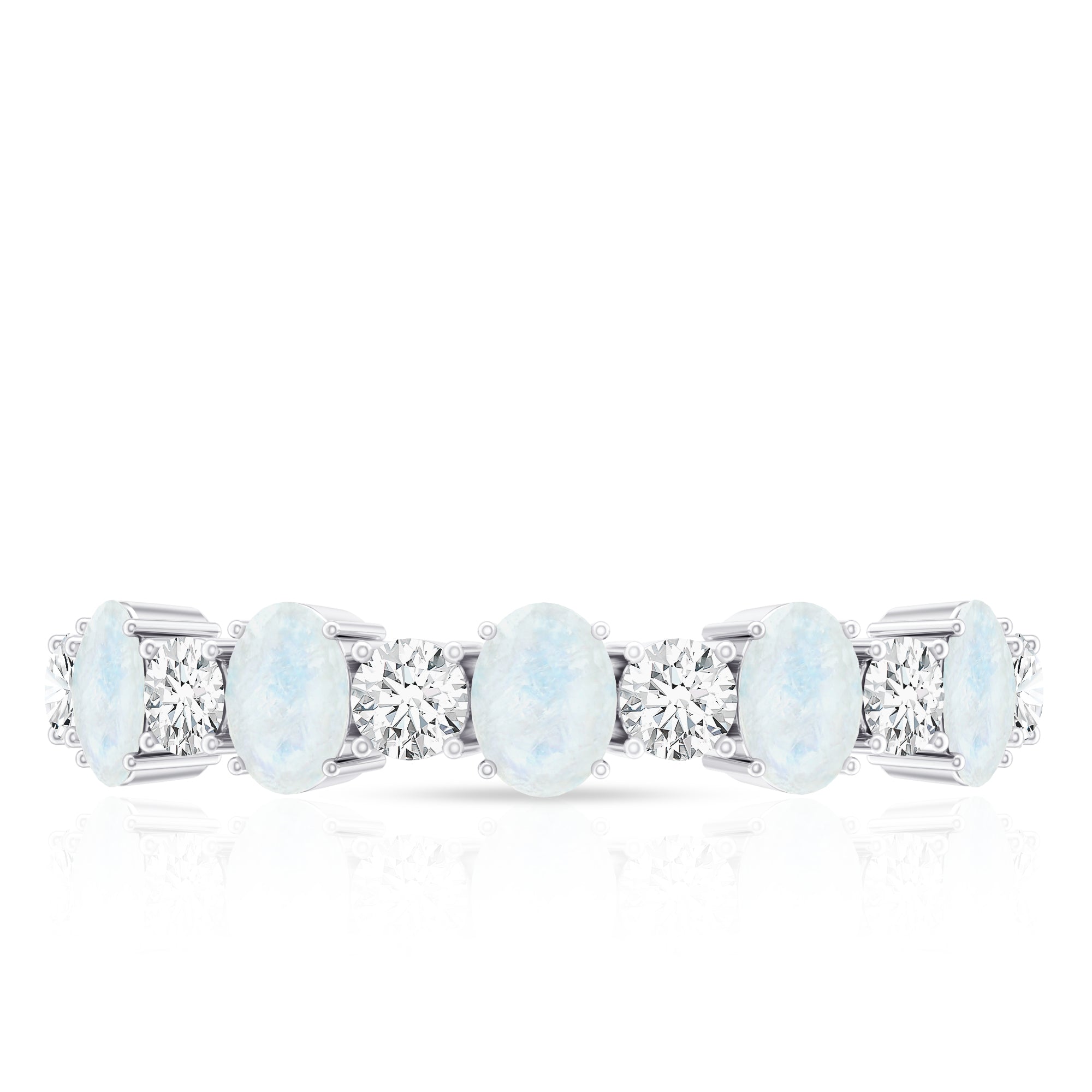 1.5 CT Alternate Moonstone and Diamond Semi Eternity Ring AAA - Rosec Jewels