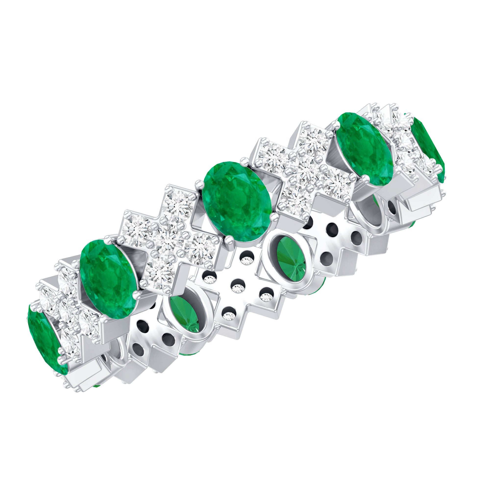 Natural Emerald and Moissanite Designer Eternity Band AAA - Rosec Jewels