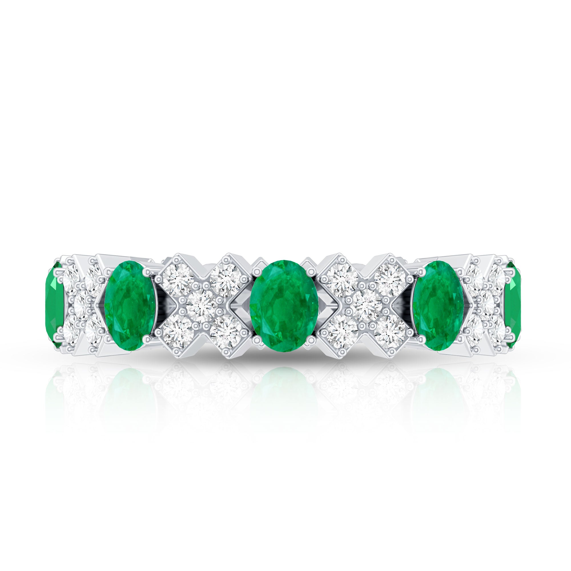 Natural Emerald and Moissanite Designer Eternity Band AAA - Rosec Jewels