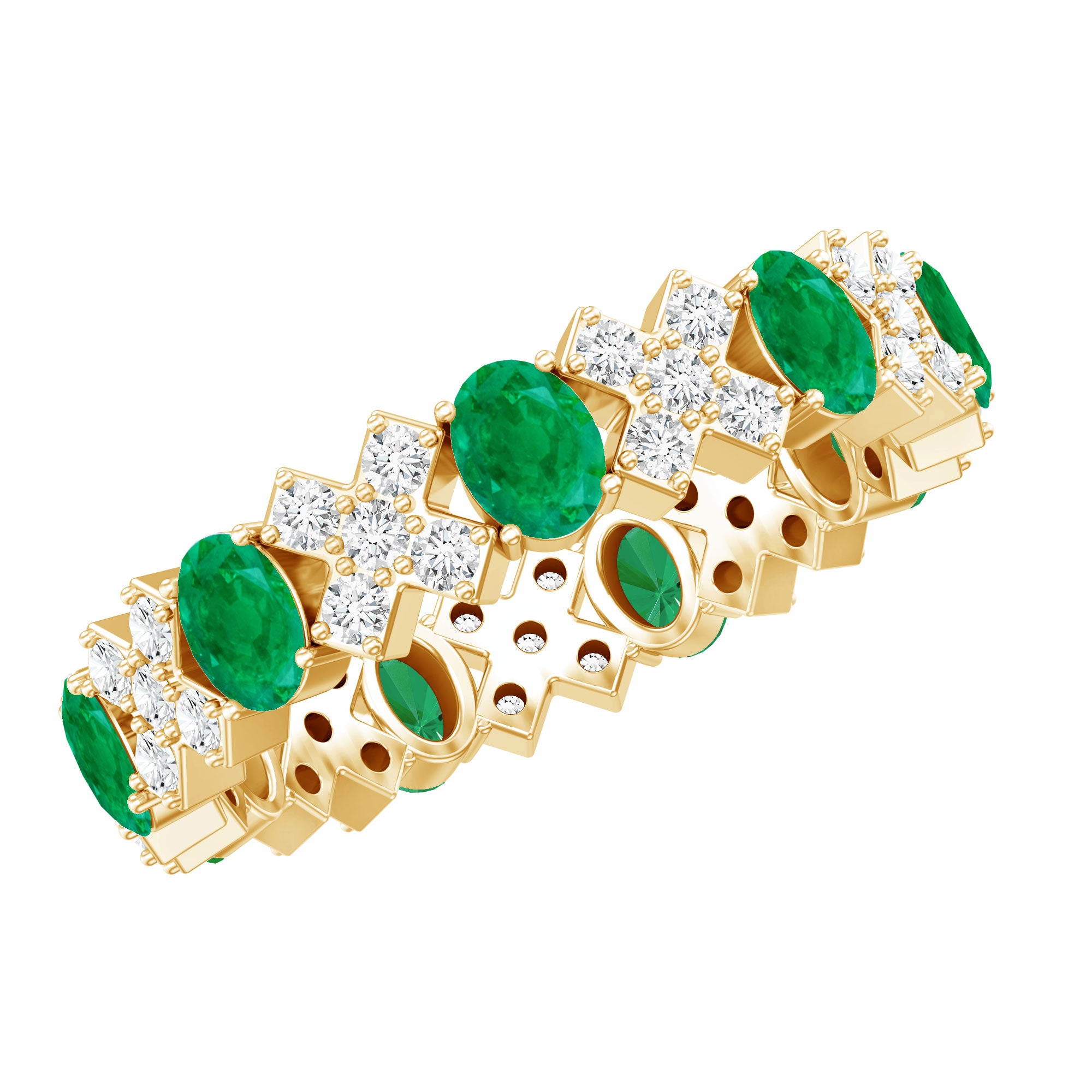 Natural Emerald and Moissanite Designer Eternity Band AAA - Rosec Jewels