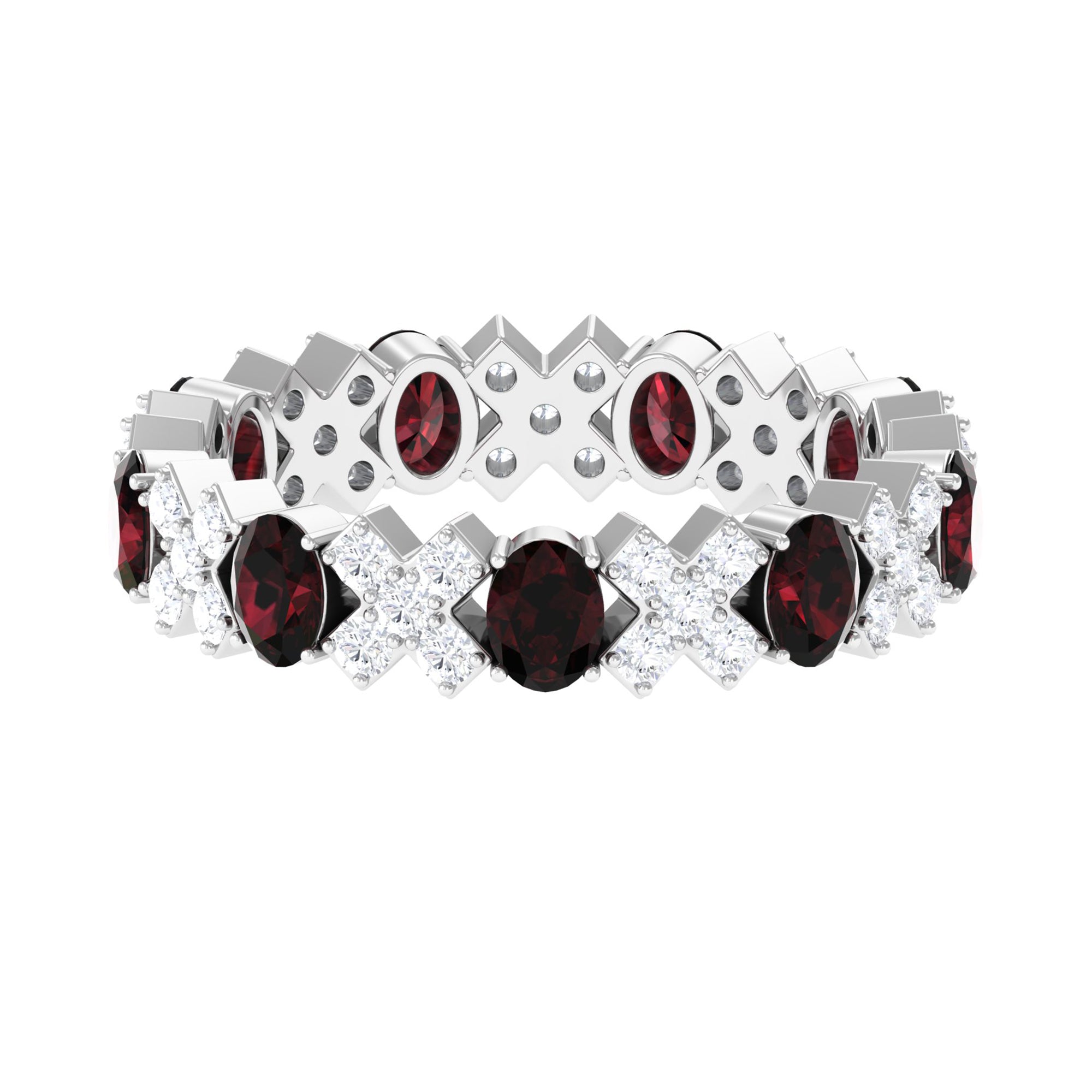 Certified Real Oval Garnet Diamond Eternity Ring