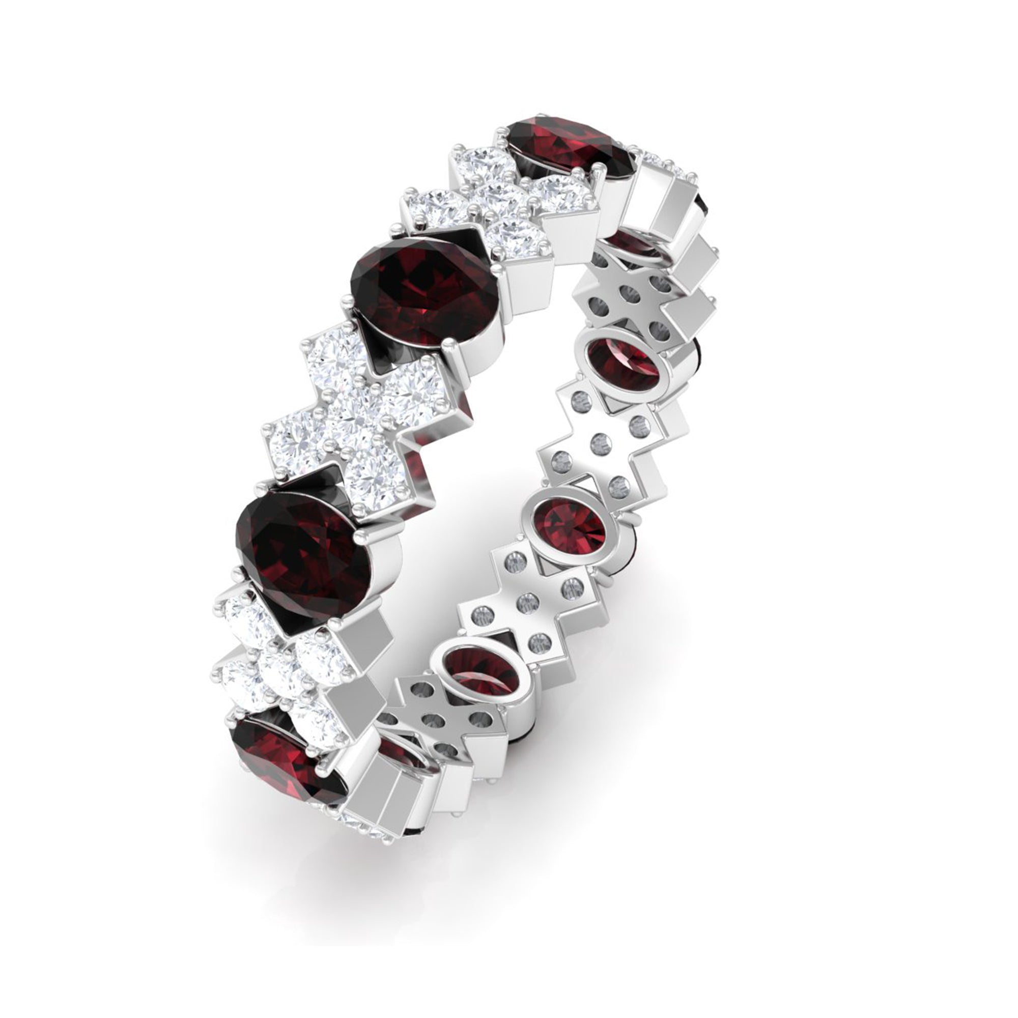 Certified Real Oval Garnet Diamond Eternity Ring AAA - Rosec Jewels