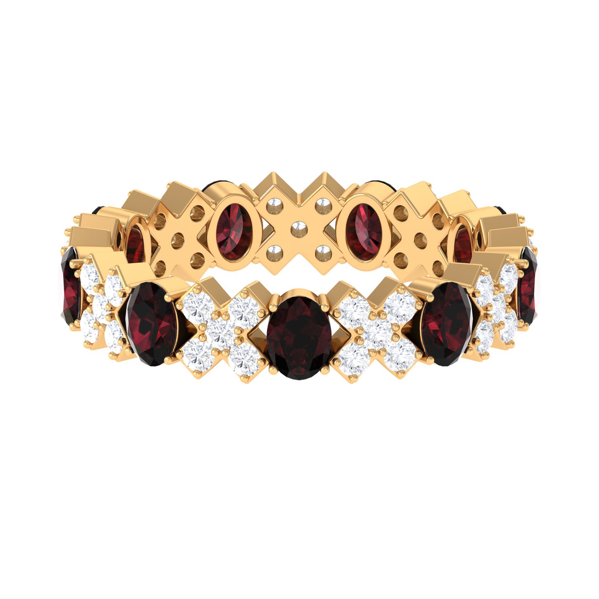 Certified Real Oval Garnet Diamond Eternity Ring AAA - Rosec Jewels