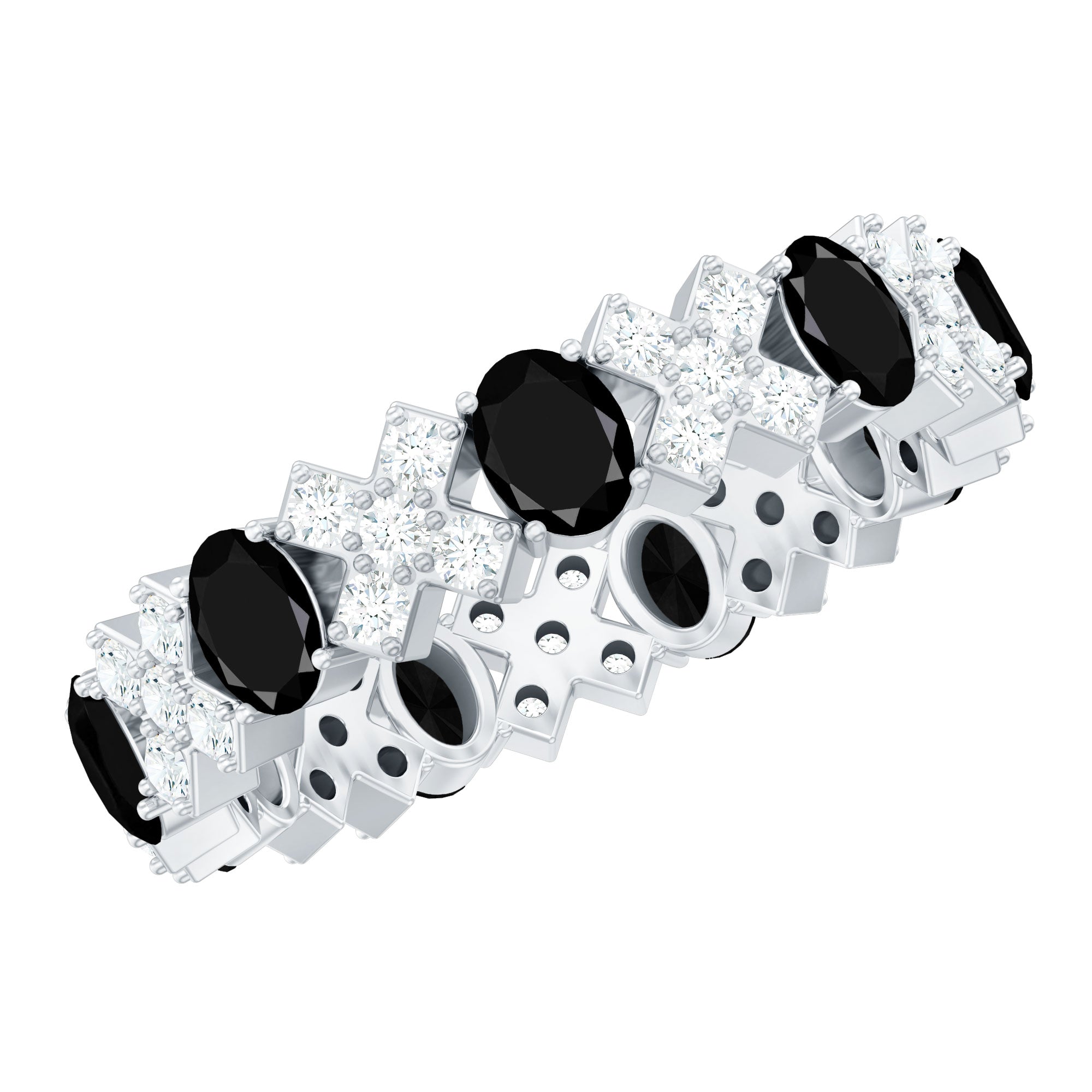 Certified Real Black Spinel Eternity Ring with Moissanite AAA - Rosec Jewels