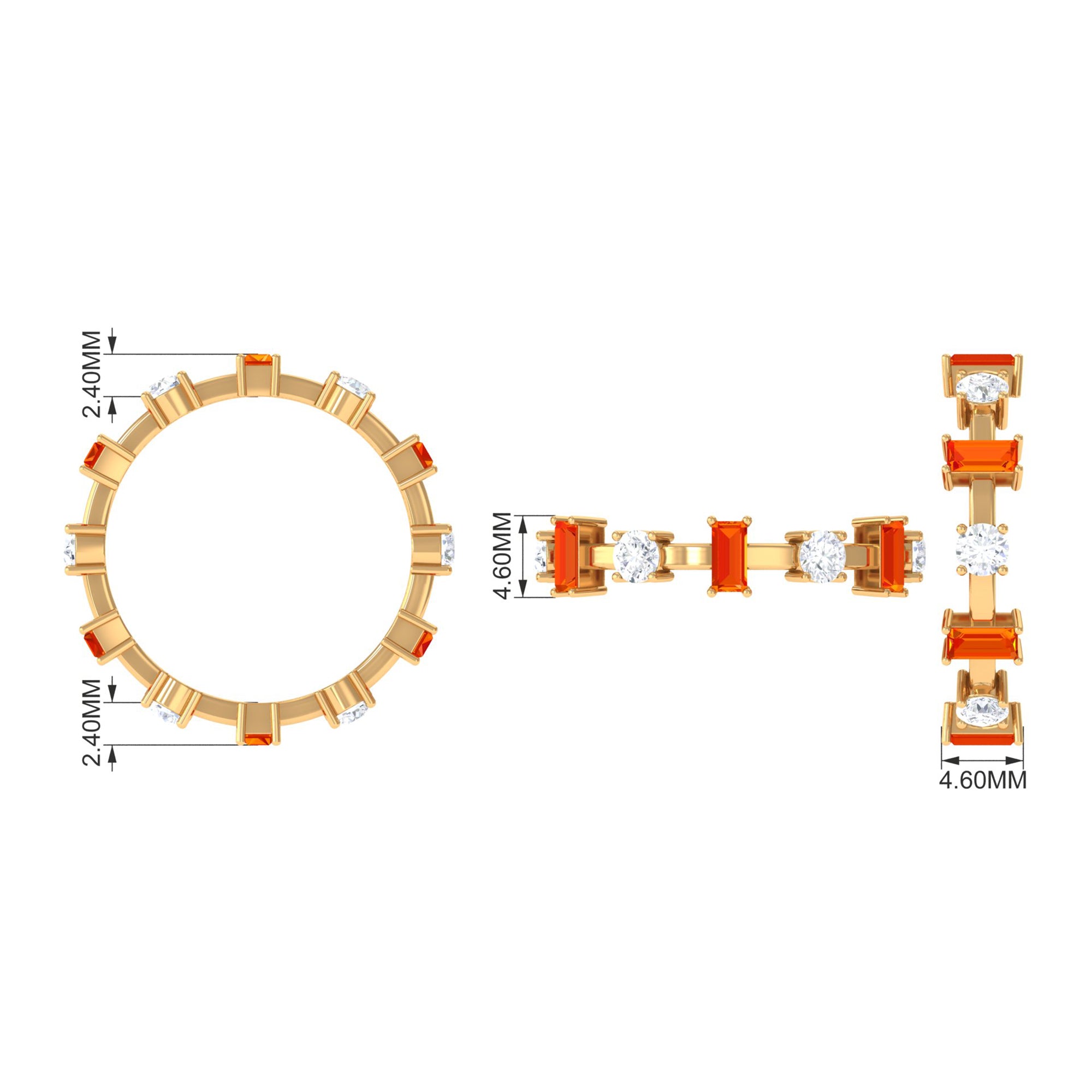 Baguette Cut Lab Grown Orange Sapphire and Diamond Eternity Ring AAAA - Rosec Jewels
