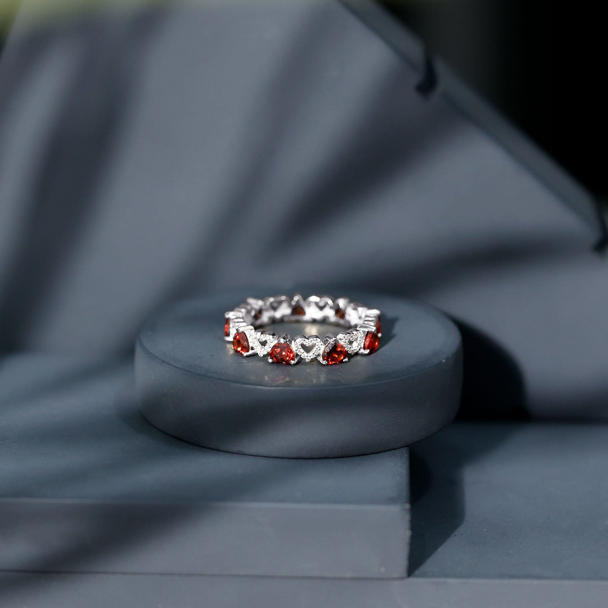 Natural Garnet Diamond Heart Eternity Ring for Anniversary AAA - Rosec Jewels