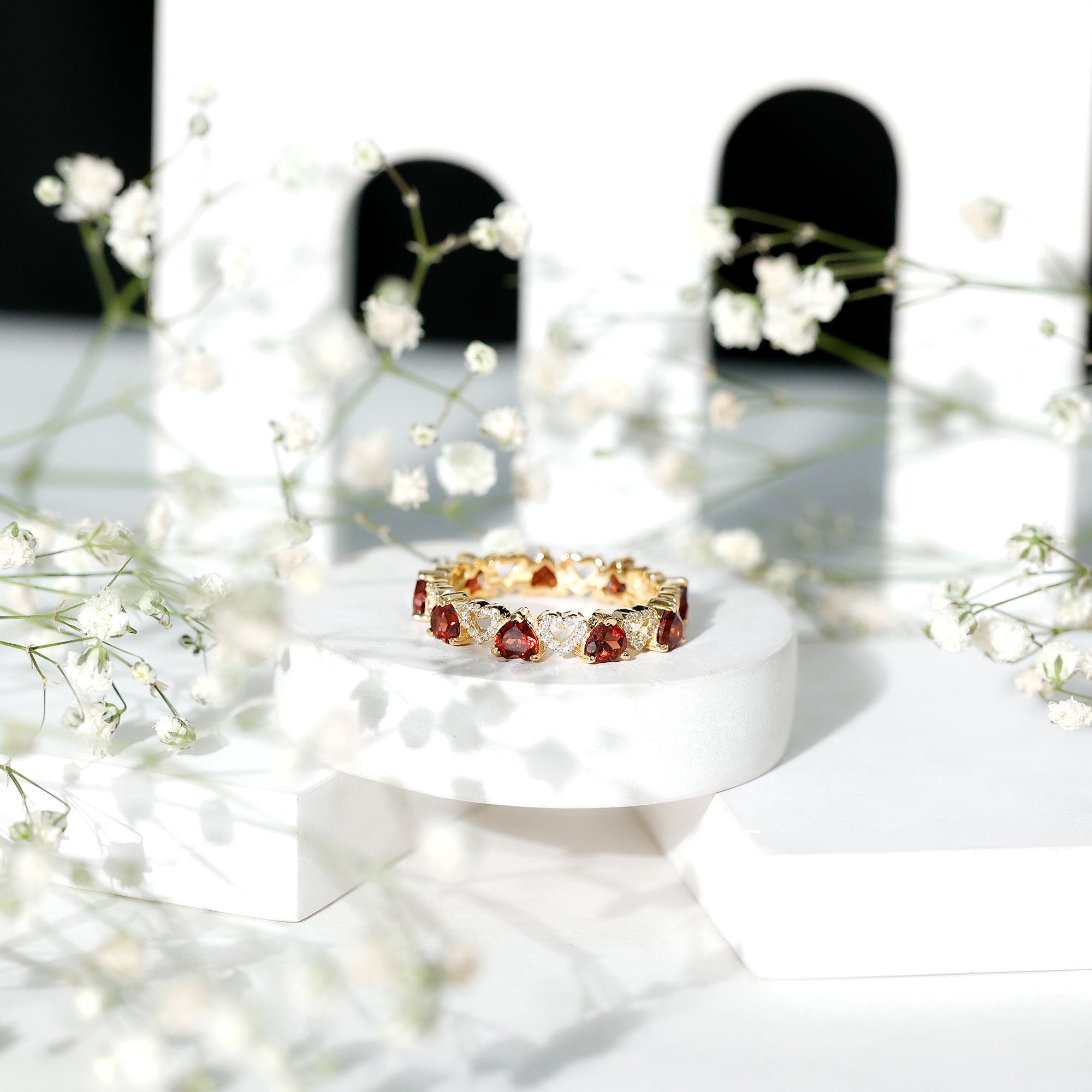 Natural Garnet Diamond Heart Eternity Ring for Anniversary AAA - Rosec Jewels