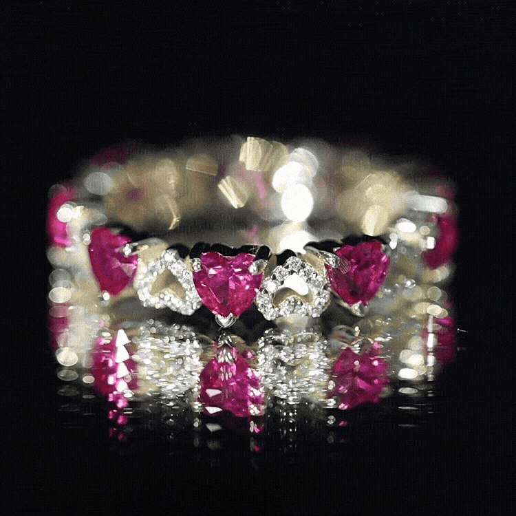 Lab-Created Ruby and Diamond Heart Eternity Band Ring AAAA - Rosec Jewels
