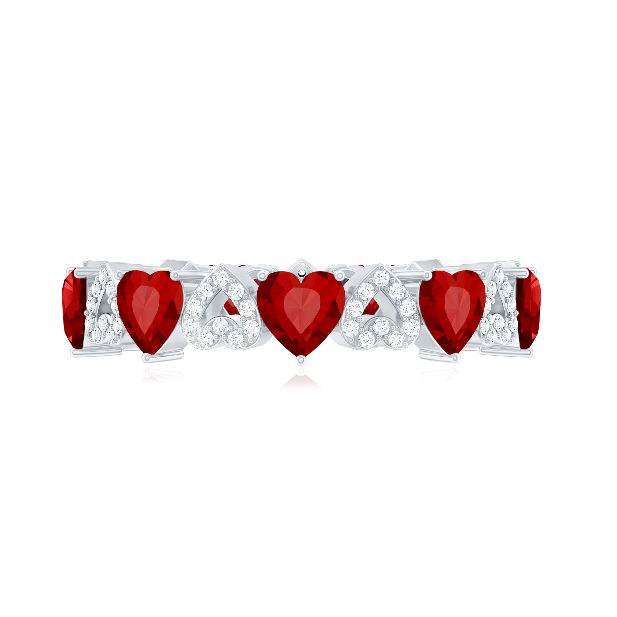 Lab-Created Ruby and Diamond Heart Eternity Band Ring AAAA - Rosec Jewels